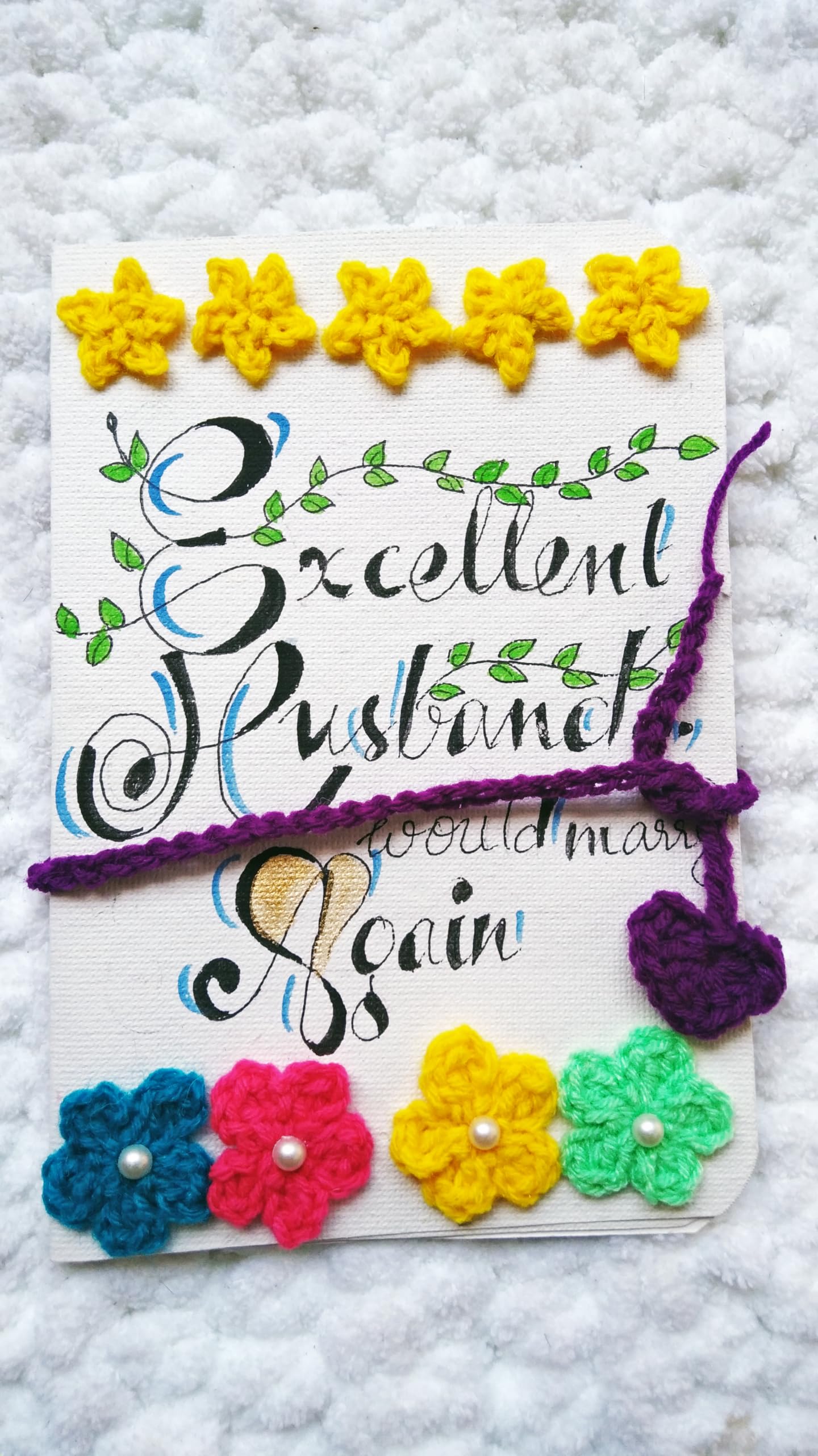 SKAISTA Handwritten Happy Birthday Greeting Card Anniversary Handknitted Crocheted Cute Hearts Hand Drawn Mandala Excellent Husband Would Marry Again 2