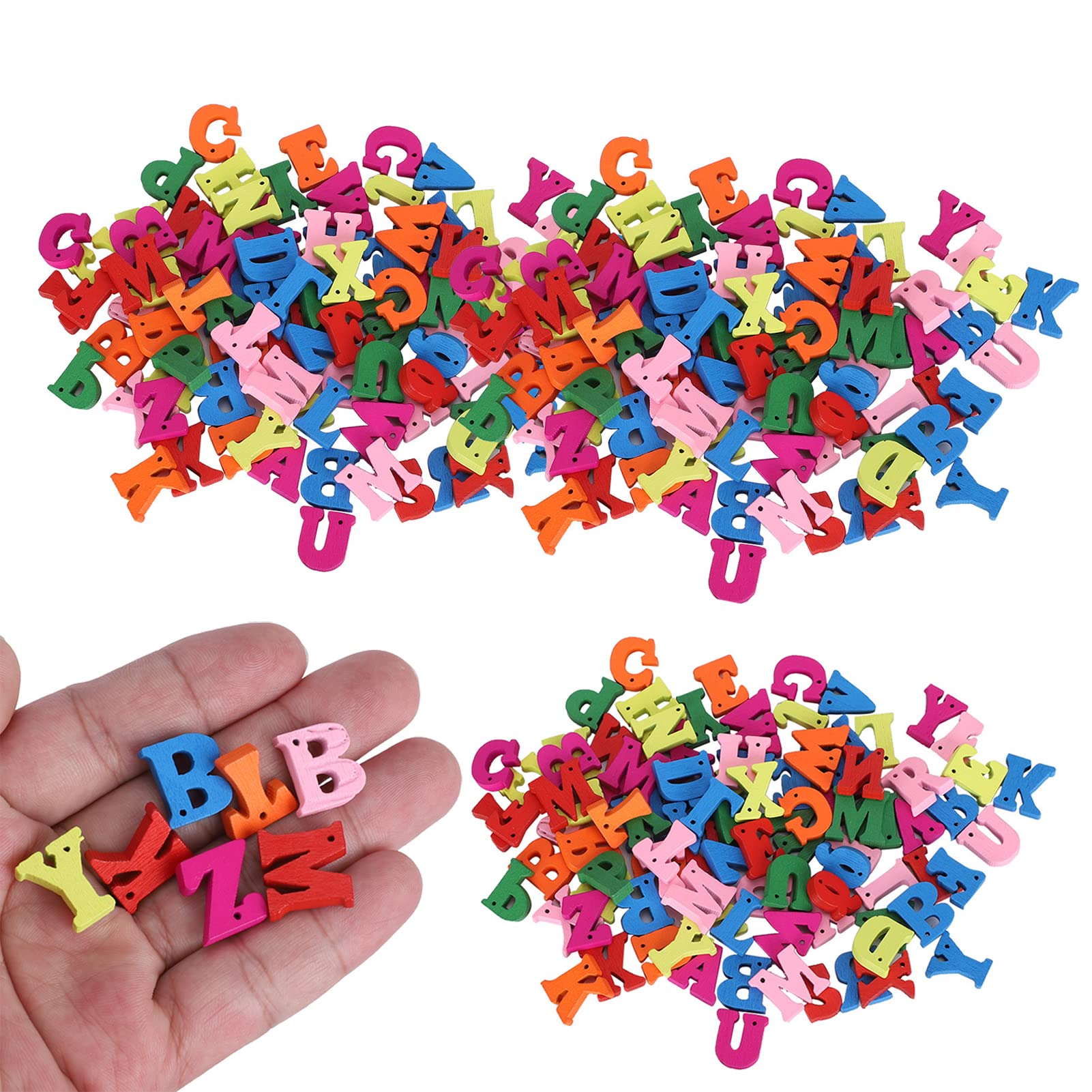 Boutons en bois alphabet pour scrapbooking créatif et couture DIY - Lot de 300 pièces colorées