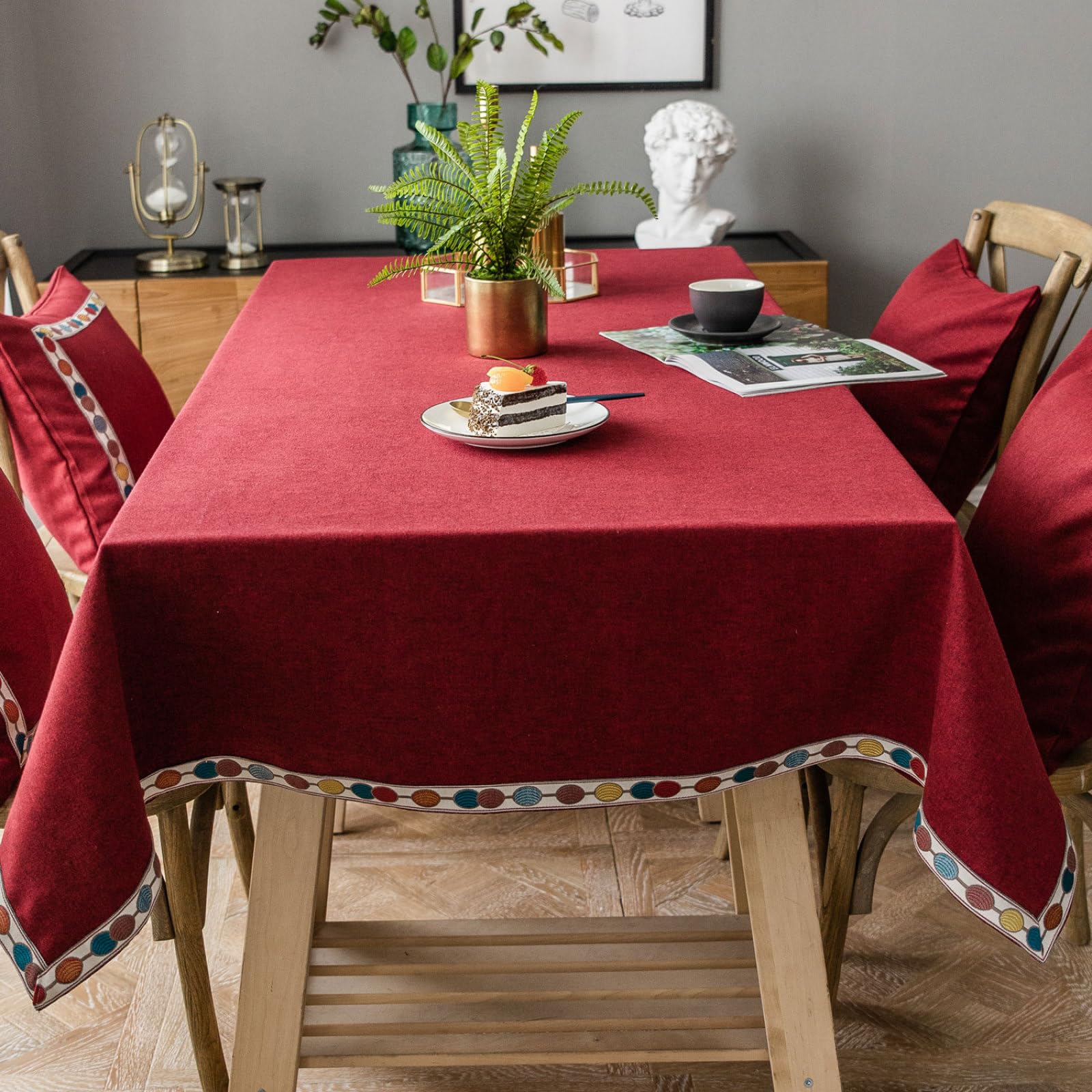 Guest Ruyunlai Mantel Rectangular Antimanchas Algodon Lino Mantel Impermeable Estampado Retro para Mesa De Comedor Picnic Party JardíN Mantel De Cocina Rojo 5 90x130cm