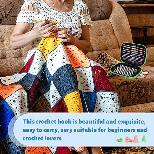 Miniatura 6 de Juego de 96 agujas de ganchillo con bolsa de almacenamiento, ganchos de ganchillo de metal con marcadores de puntada, agujas romas de ojo grande
