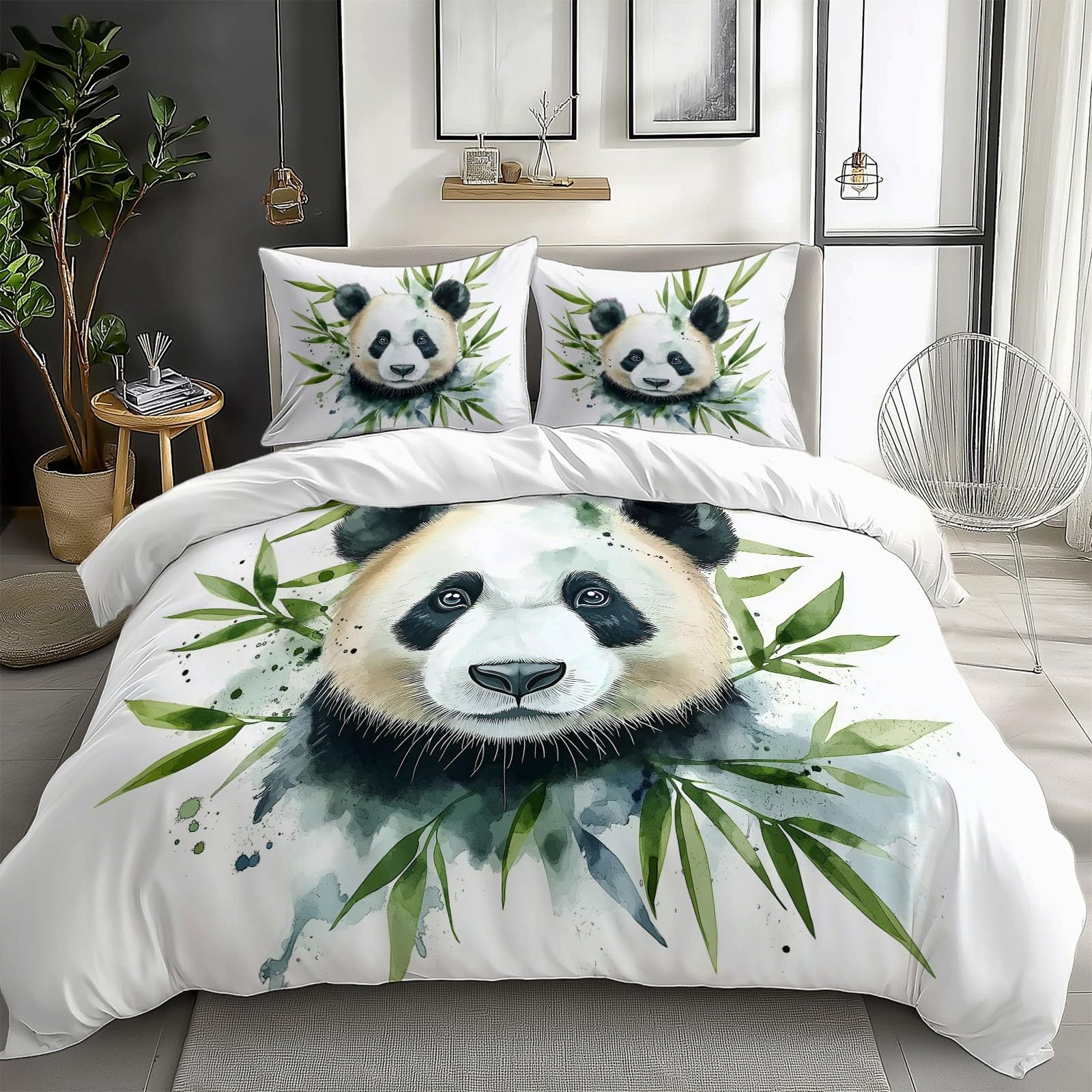 Blanco Juego de Funda Nordica 180x220 cm (Cama 105) Panda Gigante Dibujos Animados Blanco Funda de Edredón Algodón Poliéster Transpirable Suave Moderno Juego de Funda de Edredón y 2 Fundas Almohada