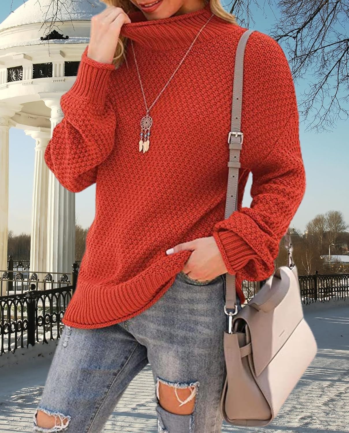 Women's Oversized Turtleneck Pullover Batwing Sleeve Casual Sweater Long Sleeve Warm Top for Vacation Wear - Image 6