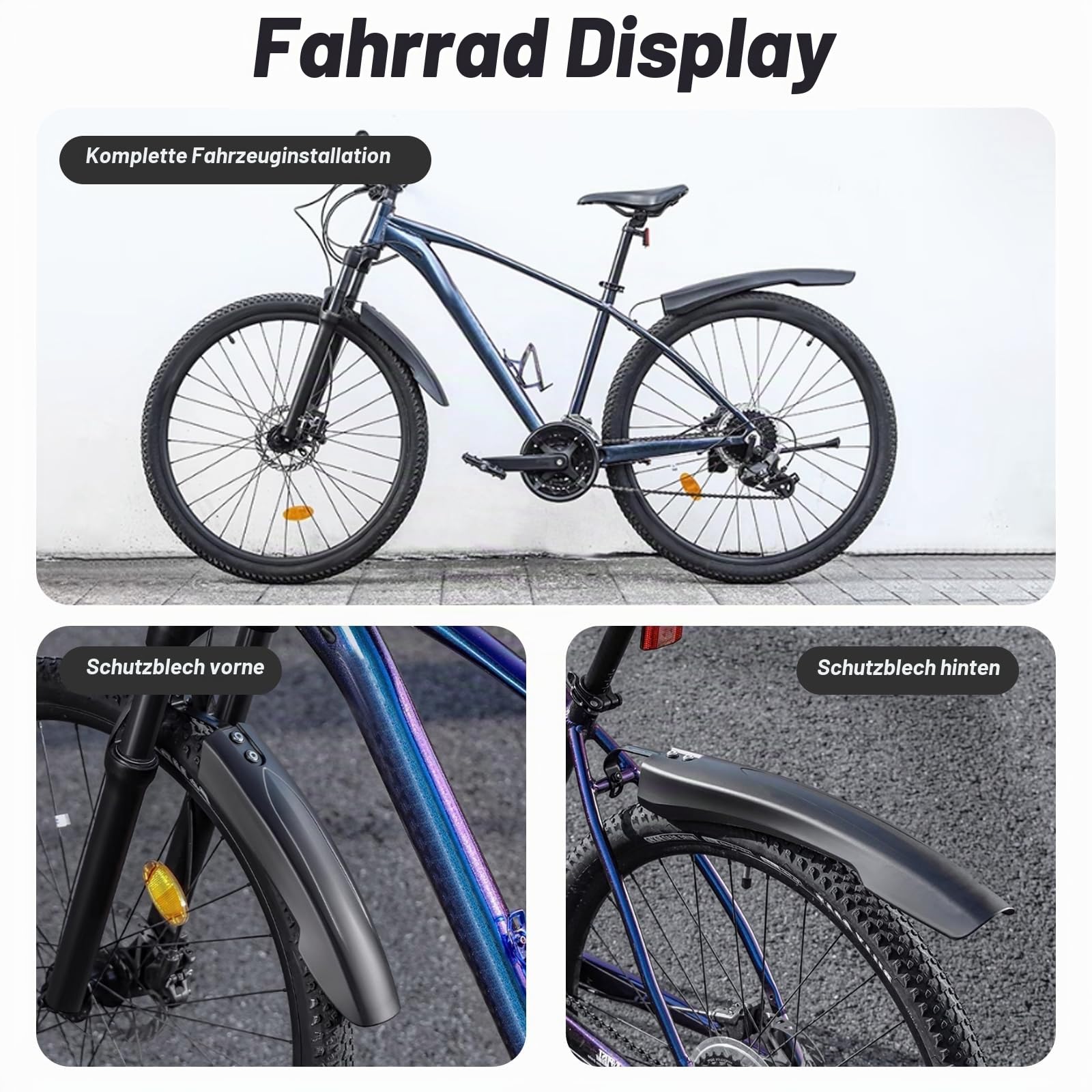 VODHXA Fahrrad Schutzblech Set für Focus THRON² 6.8 2021, Einstellbar Vorne Hinten Mudguard Schutz für 24-29 Zoll MTB Rennrad, Spritzwasser Schmutz, Schnelle Demontage,B Sport & Freizeit
