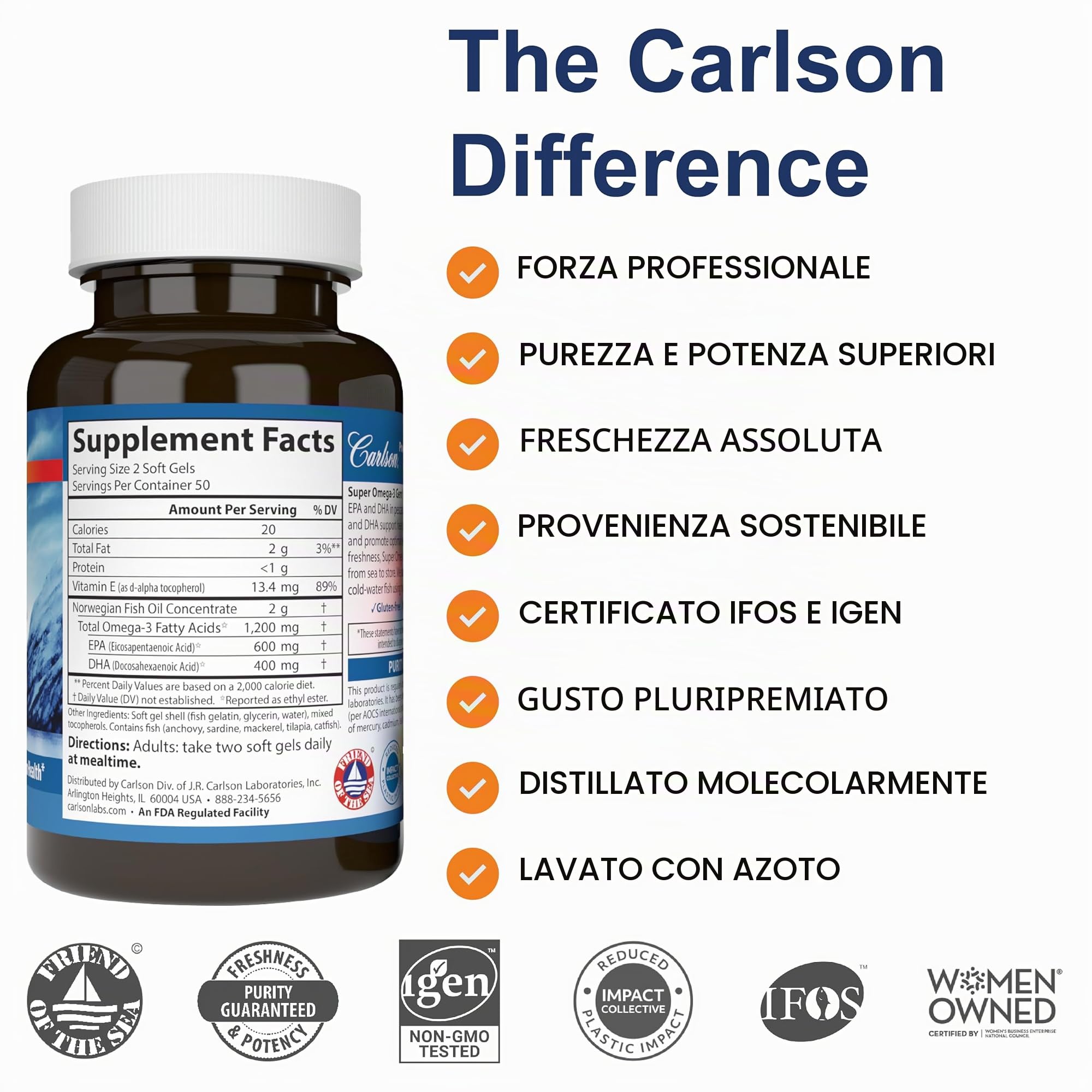 Carlson Labs - Gemme eccellenti3 di Omega- nella gelatina mg 500 dei pesci. - 130Softgels