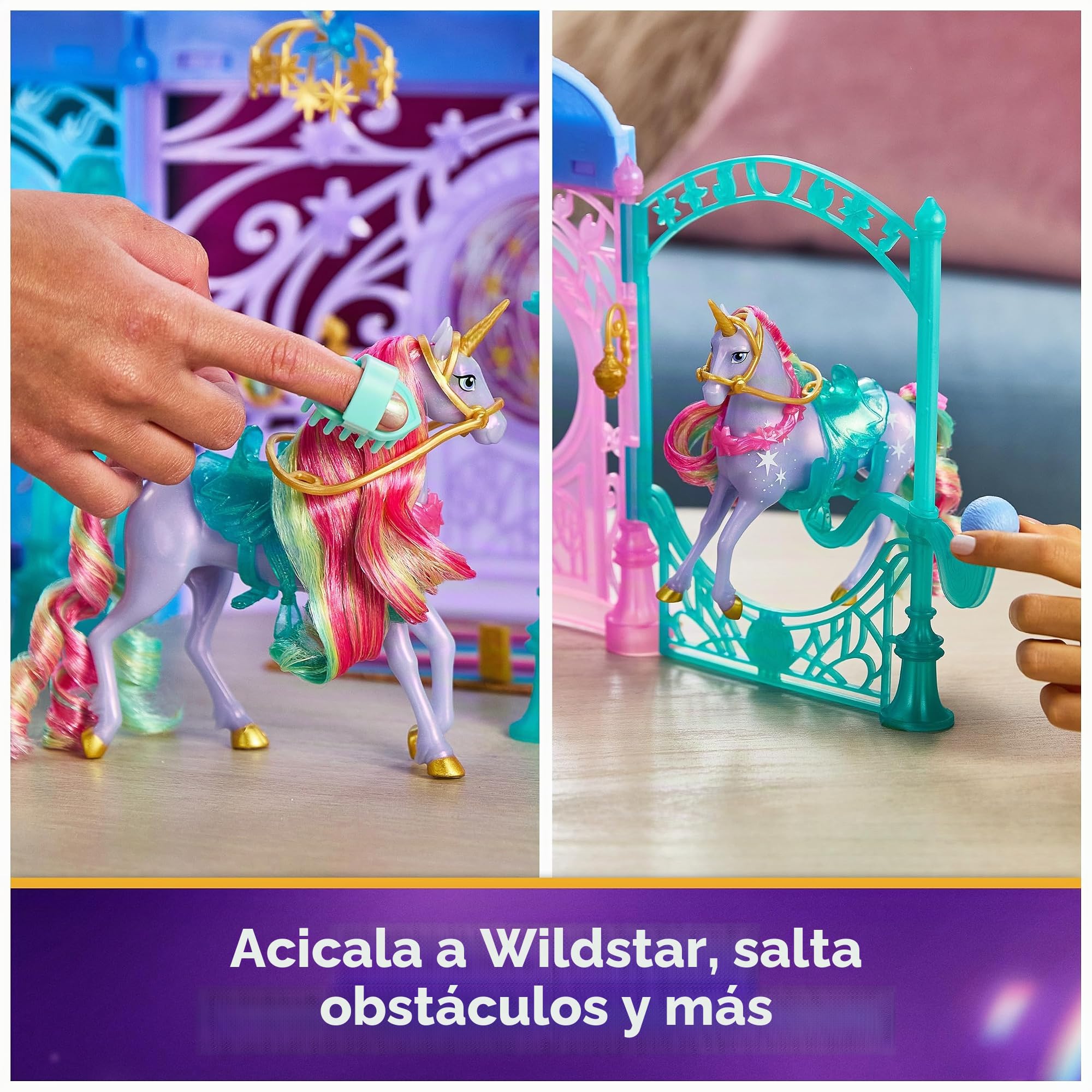 Unicorn Academy - Set de Juego Estable de 90 cm, Incluye Fuente con Efectos de luz y Sonido, Unicornio de 12 cm y 24 Accesorios, Juego Original de la Popular Serie Netflix, para niños a Partir de 4