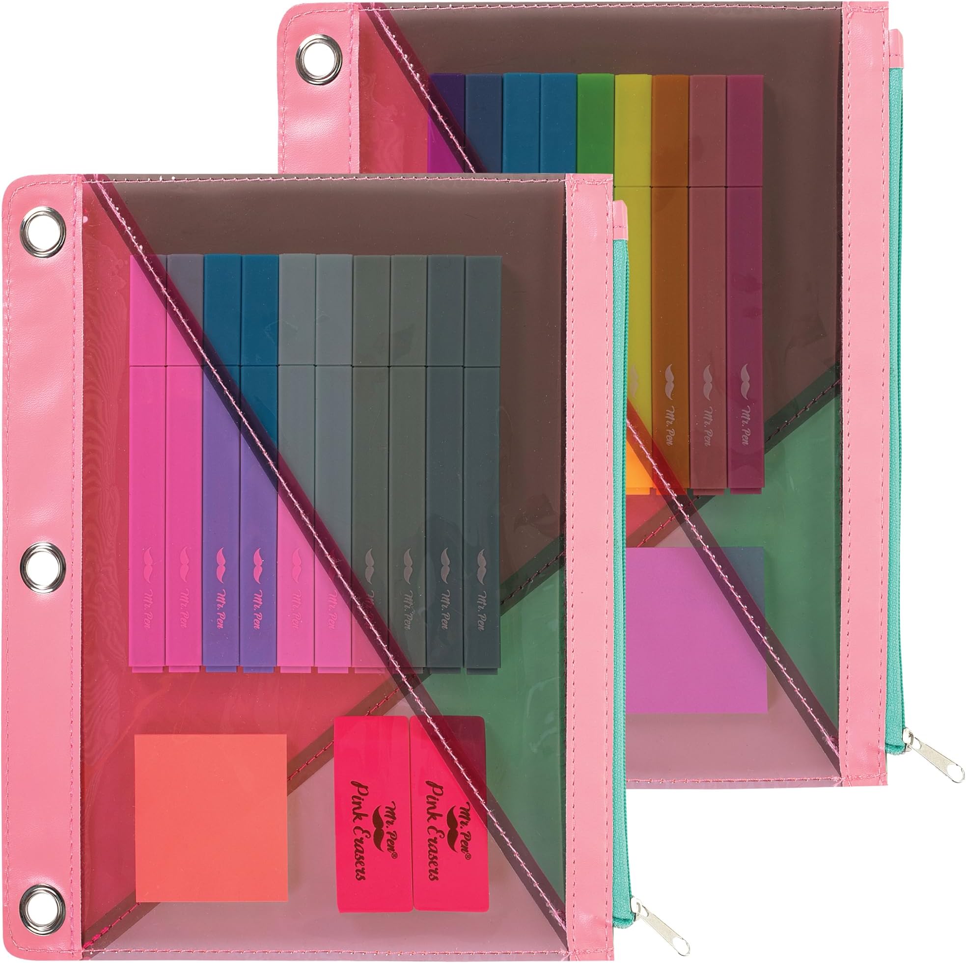 Mr. Pen- Transparent Pencil Pouches, 2 Pack, for 3 Ring Binder, Cases With Zipper, Bags