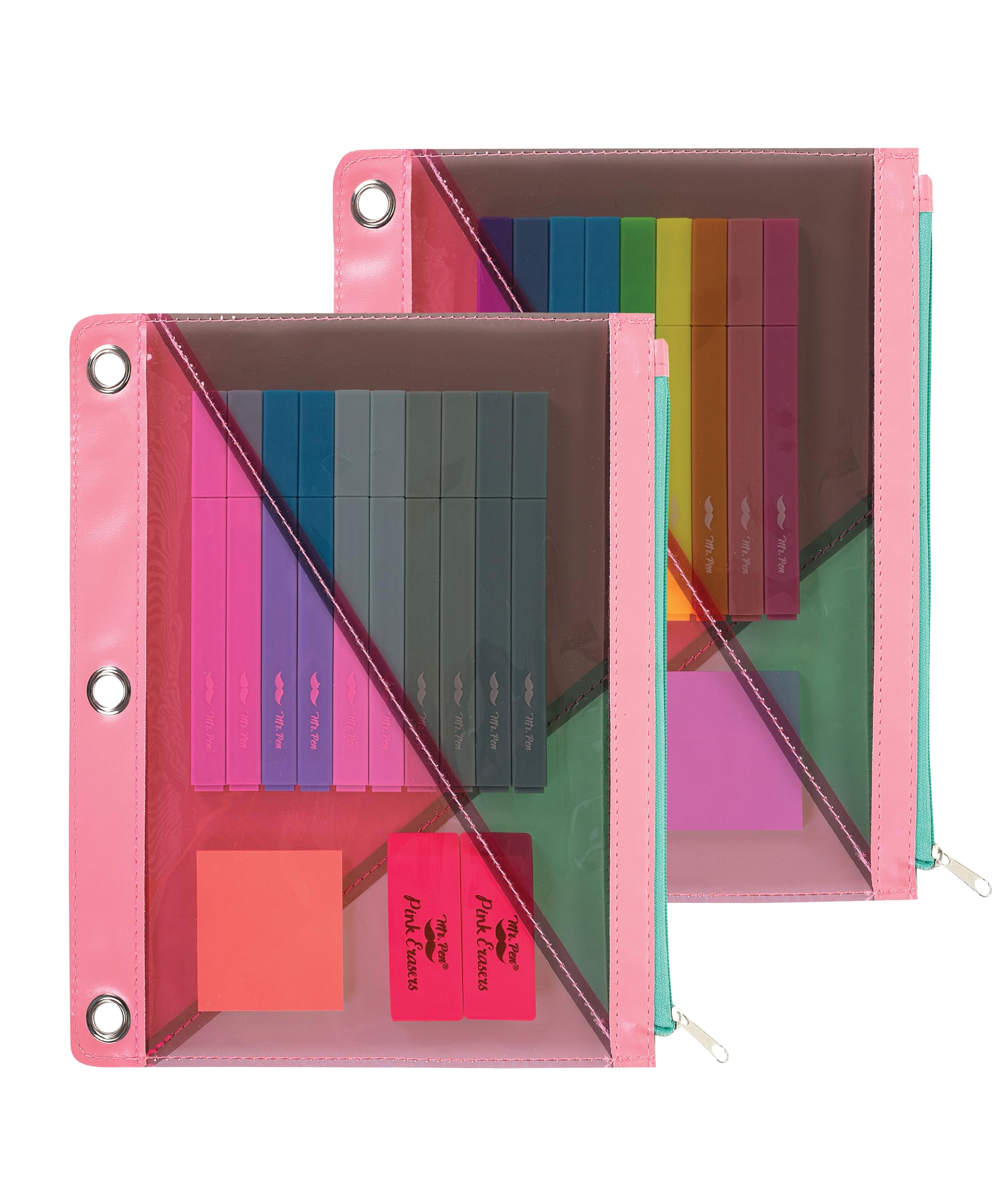 Mr. Pen- Transparent Pencil Pouches, 2 Pack, for 3 Ring Binder, Cases With Zipper, Bags