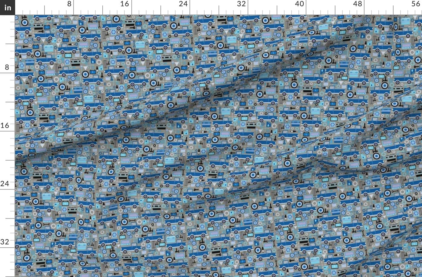 Spoonflower Fabric - Car Tools Medium Truck Blue Tones Box Printed on Organic Cotton Sateen Fabric by The Yard - Sewing Quilting Apparel Home Decor