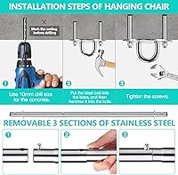 Vista 7 de Silla hamaca colgante con cuerda – Silla colgante para dormitorio, patio, interior, exterior, hamaca columpio de acero resistente con anillos