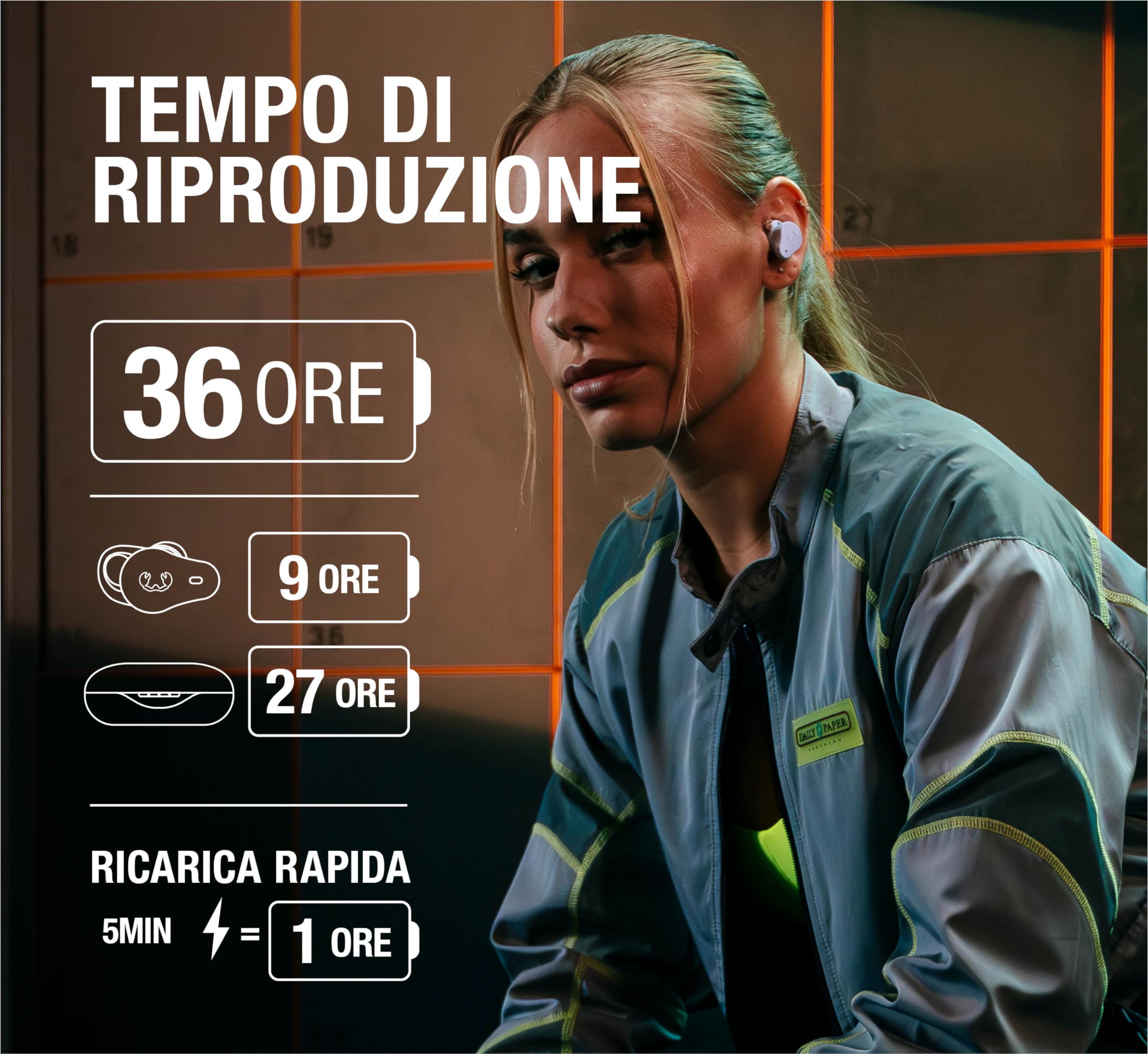 Fresh 'n Rebel Twins Rush, Cuffie Bluetooth Sportive In-Ear con Cancellazione Attiva del Rumore Ibrida, IP57 Polvere e Impermeabile, Microfono Incorporato, Controllo a Pulsante (Steel Blue)