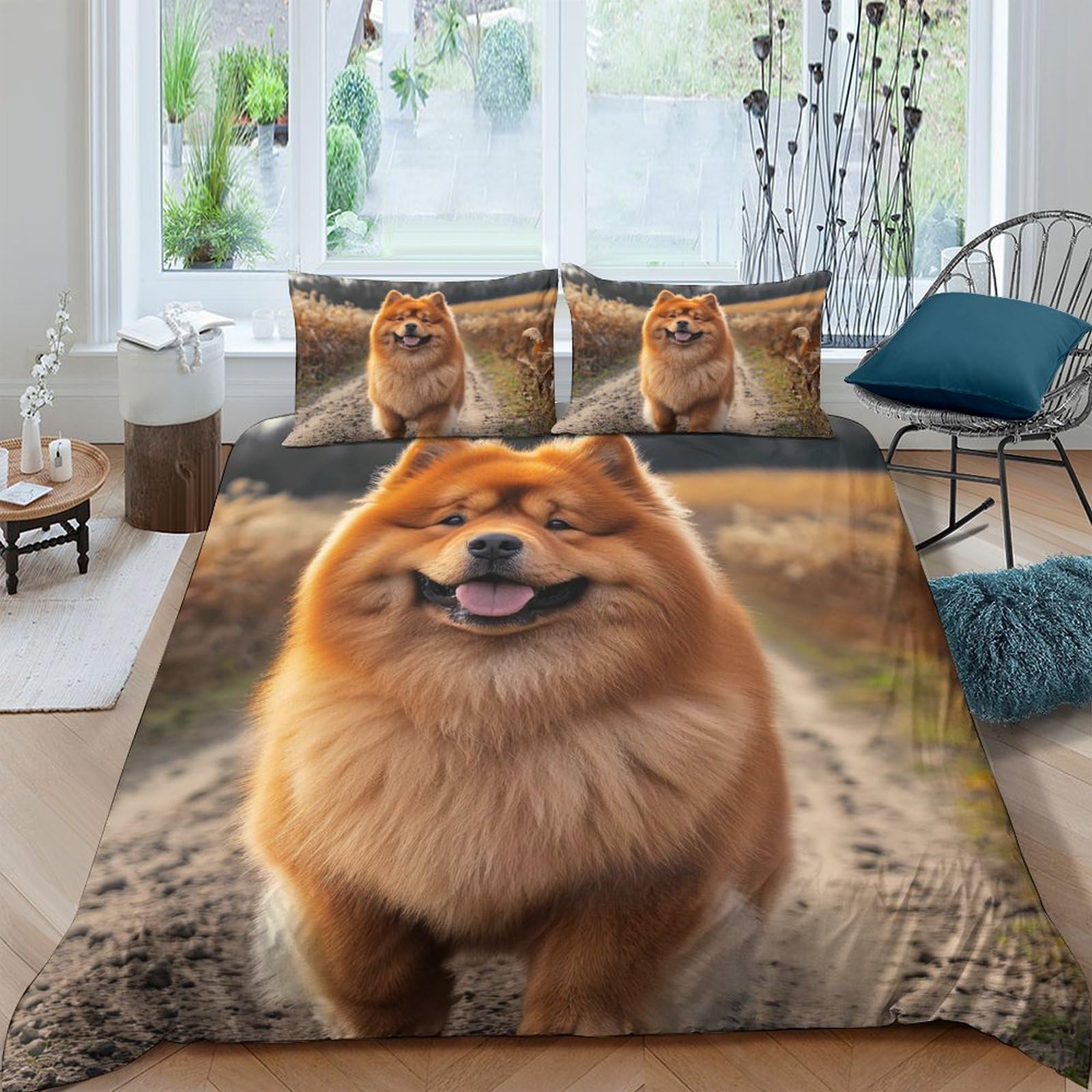 Ctjqhvkz Style-3 3D Printed Fluffy Chow Chow Fitted Sheet Microfiber Soft Animal Bed Cover For Bedroom Dorm Mattress Decor Single（135X200cm）