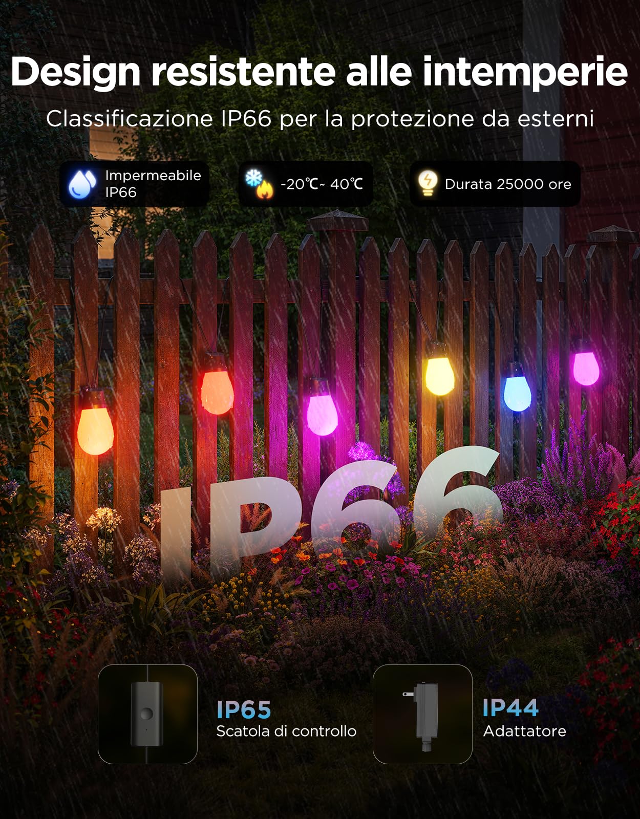 Govee Catena Luminosa Esterno, 15M Lampadine LED RGBIC Bianco Caldo, Controllo APP WiFi con Alexa Luci da Esterno, IP66 Impermeabile, 111 Modalità di Scena, Adatto per Giardino, Balcone, Gazebo