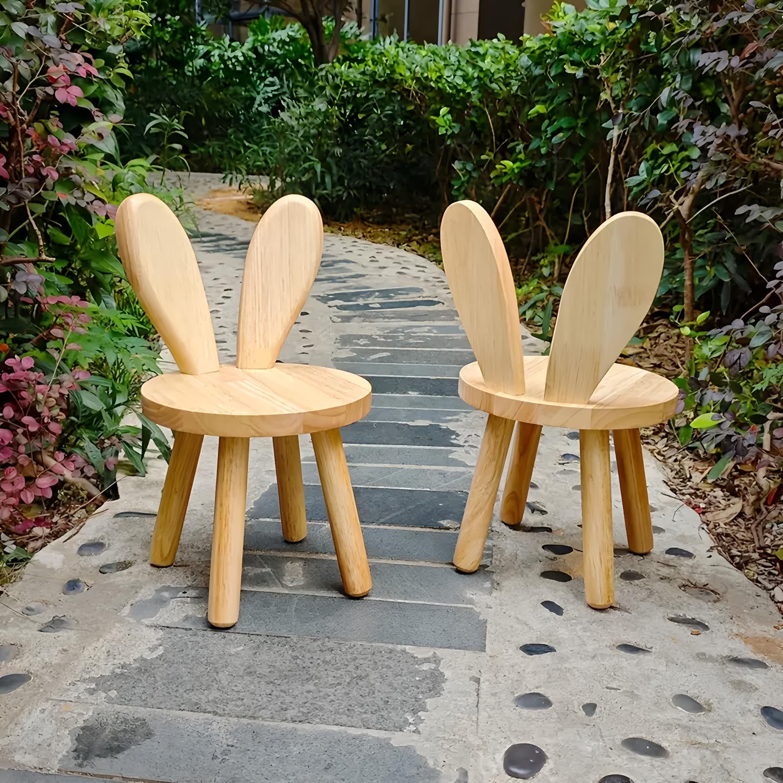 Silla de conejo de madera maciza, bonita silla multifuncional de madera de goma resistente para sala de estar, dormitorio, sala de juegos, fácil montaje, diseño cómodo y seguro (sin pelo, 3