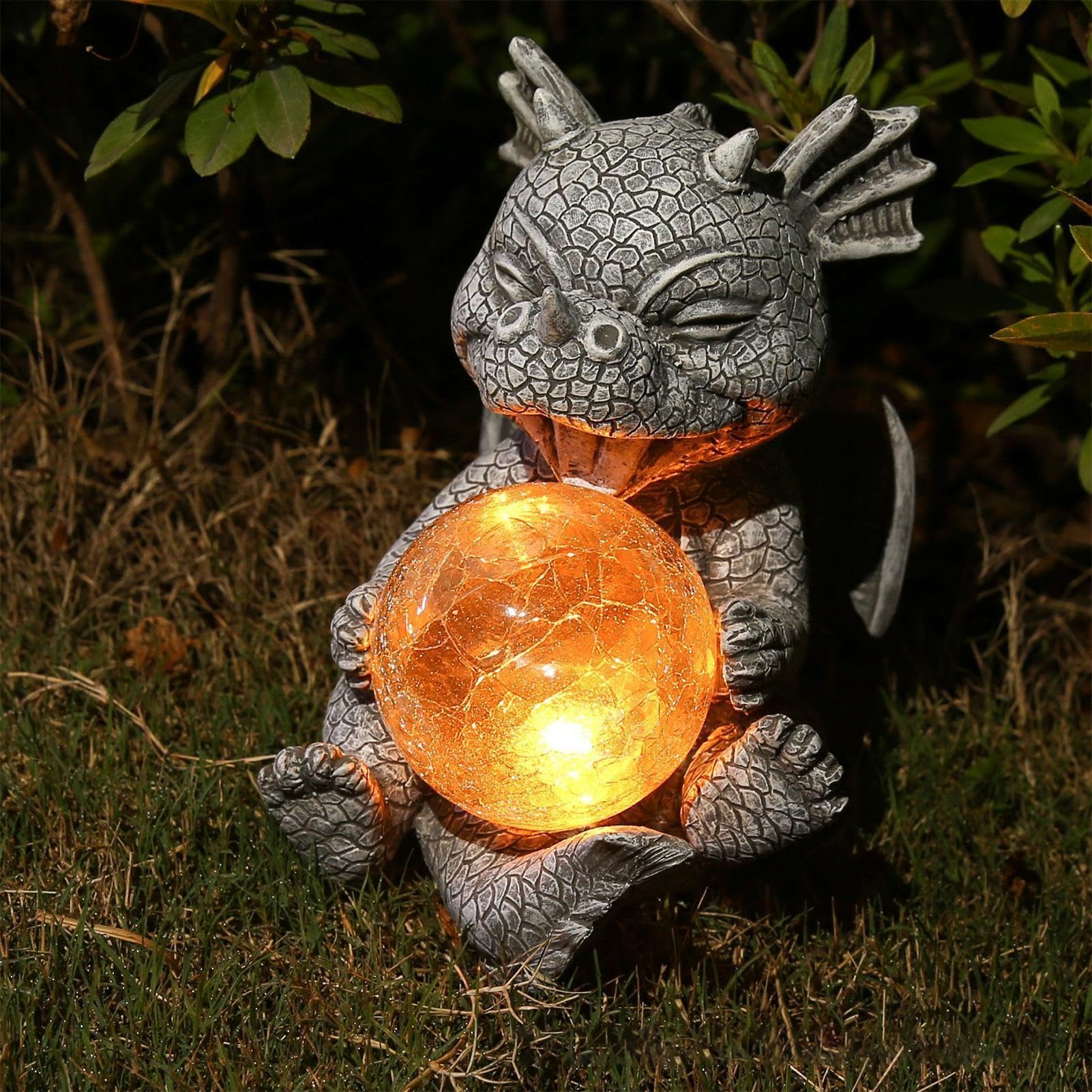 Figurka , żywica dinozaur ozdoba podwórka, solarna kula świetlna statuetka | do dekoracji podwórka, ogrodu i patio