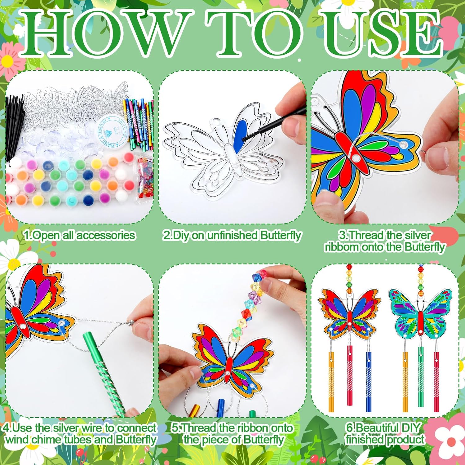 VioraWhite 24 Sets Butterfly Suncatcher Wind Chime Kit