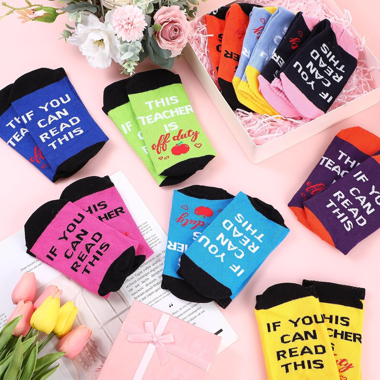 Panitay 20 Pairs Teacher Appreciation Gifts Funny Teacher Socks for Women Off Duty Crew Nurse Socks Thank You Gift - Image 6