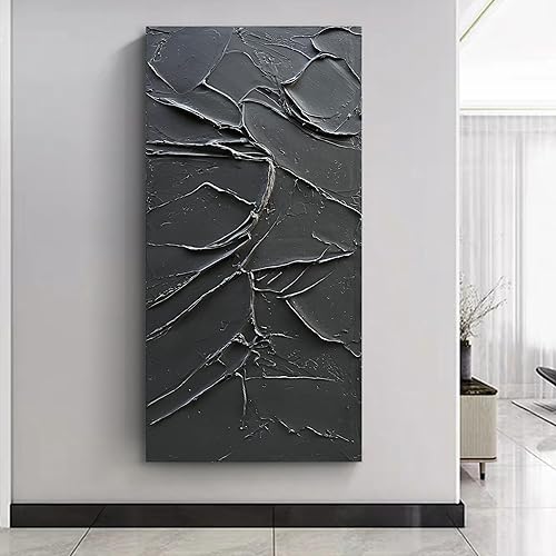 Miniatura 6 de NANKAI Arte pintado a mano en lienzo negro para la pared, 48 x 24 pulgadas, pintura al óleo moderna abstracta moderna contemporánea, arte de pared