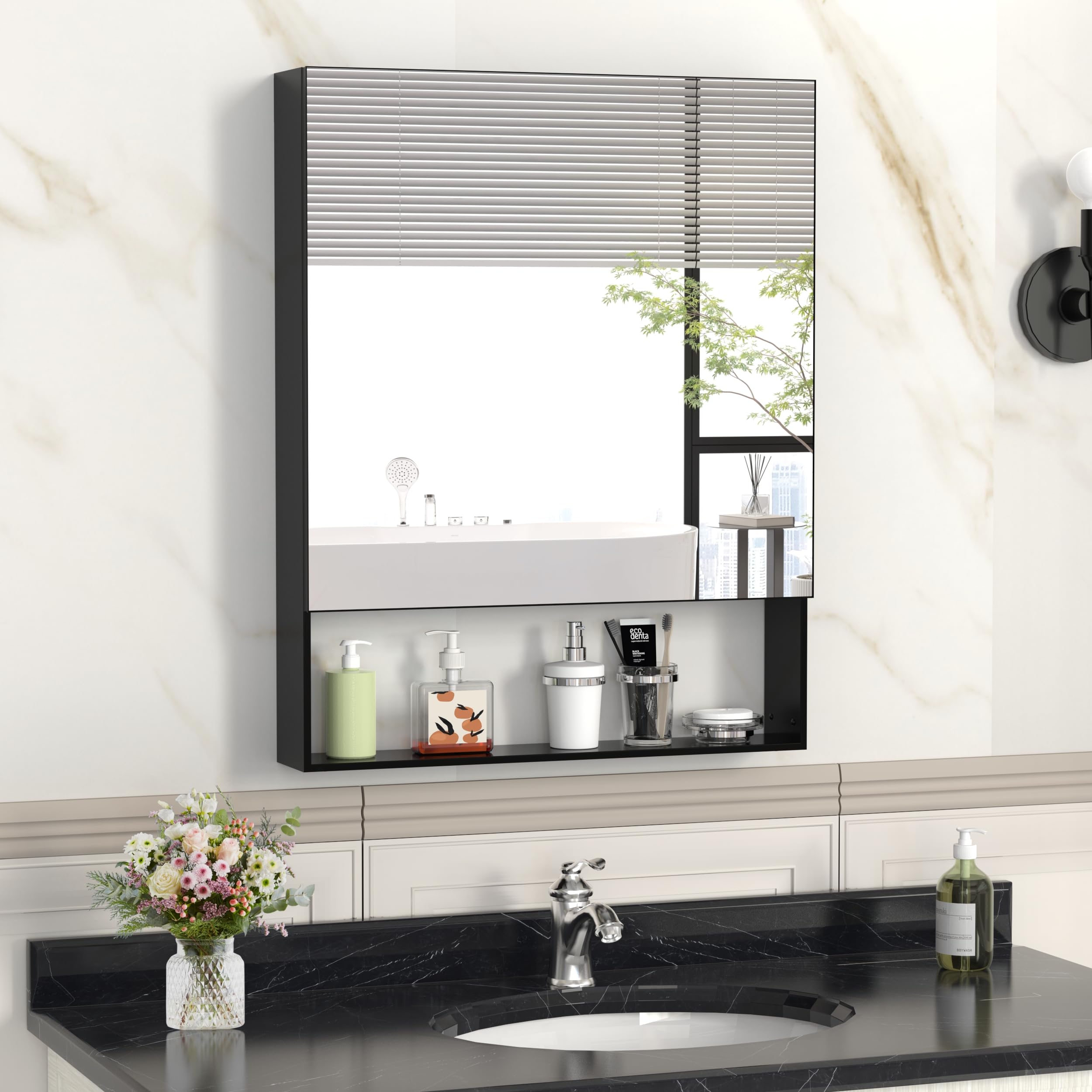 Amazon.co.jp: ANYHI 60×76cm バスルーム用薬品収納キャビネットミラー