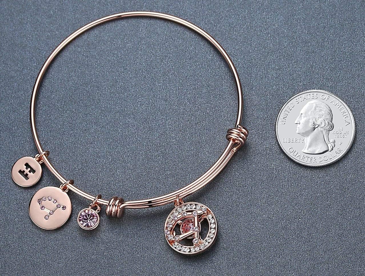 Leafael Superstar Zodiac Expandable Bangle Bracelet Made with Premium Crystals Horoscope Constellation October November Birthstone Topaz Brown Jewelry, Rose Gold Plated, 7" - Image 3