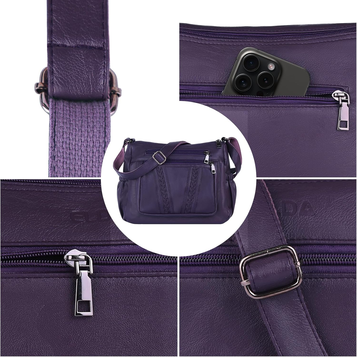 ELDA Crossbody Bags For Women Pocketbooks Soft PU Leather Purses and Handbags Multi Pocket Shoulder Bag - Image 4