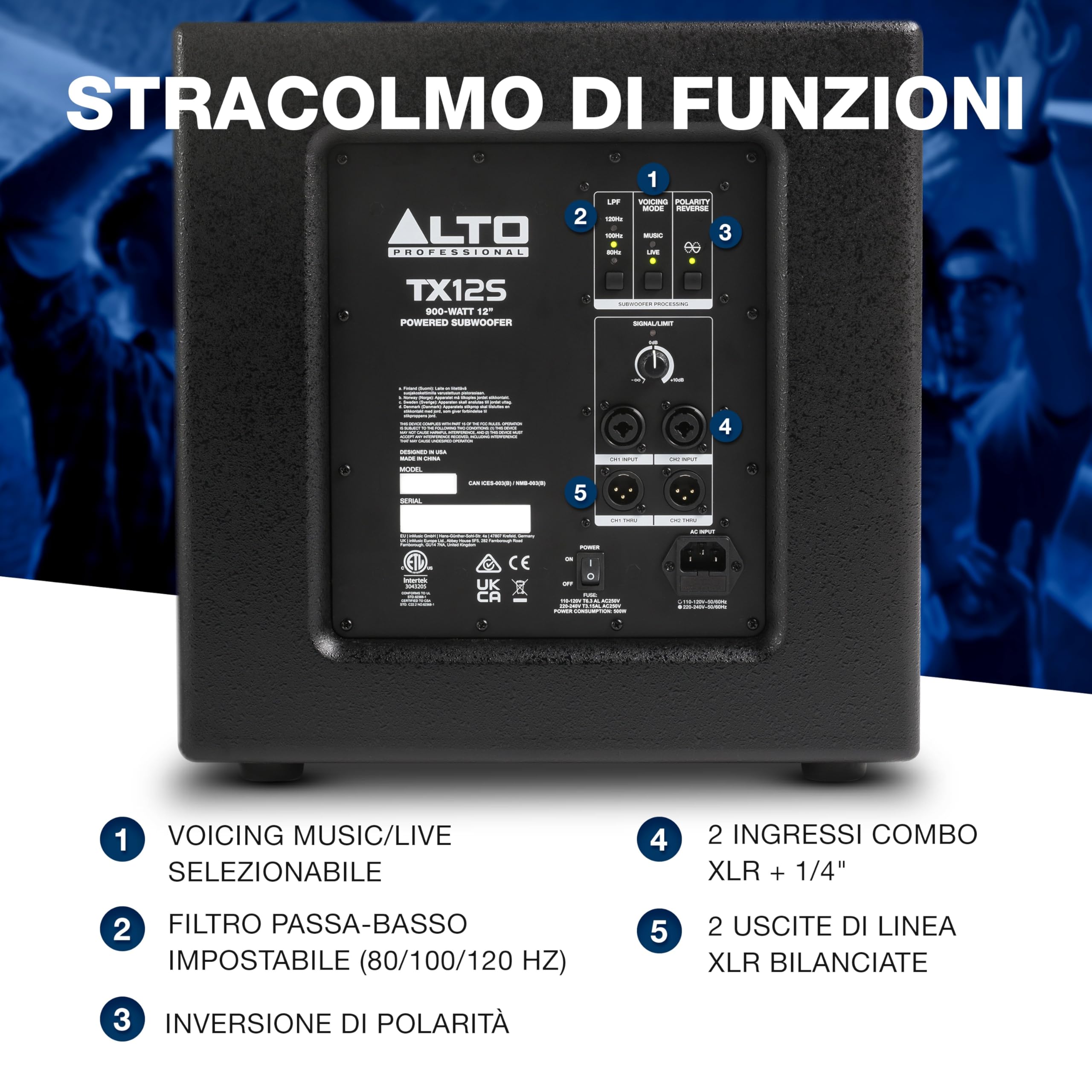 ALTO TX12S Subwoofer PA Amplificato 900W 12" | Prestazioni DSP, Bobina 2", Bassi Profondi e Installazione Plug-and-Play