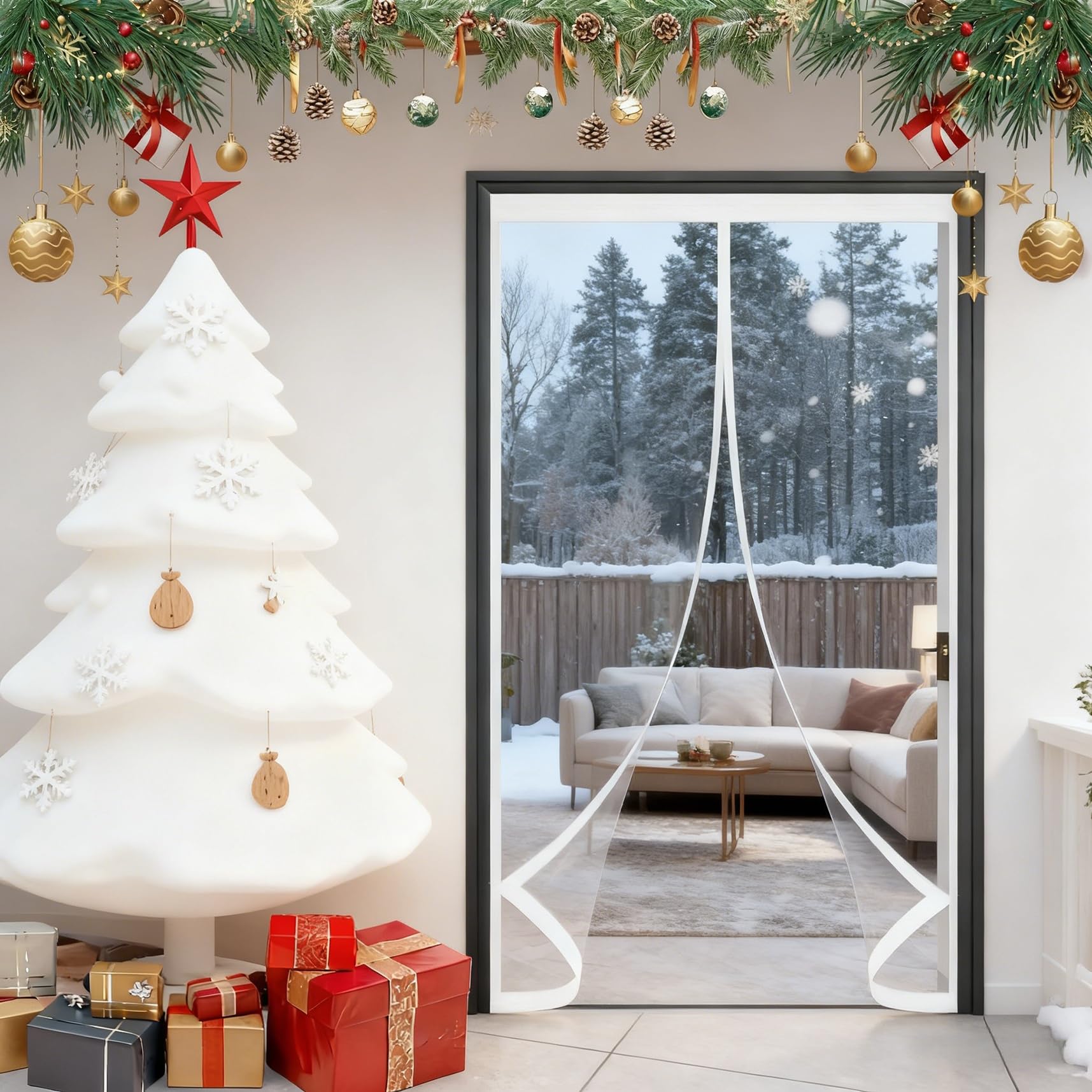 Rideau de porte d'hiver thermique pour isoler la cuisine et le salon des courants d'air froids
