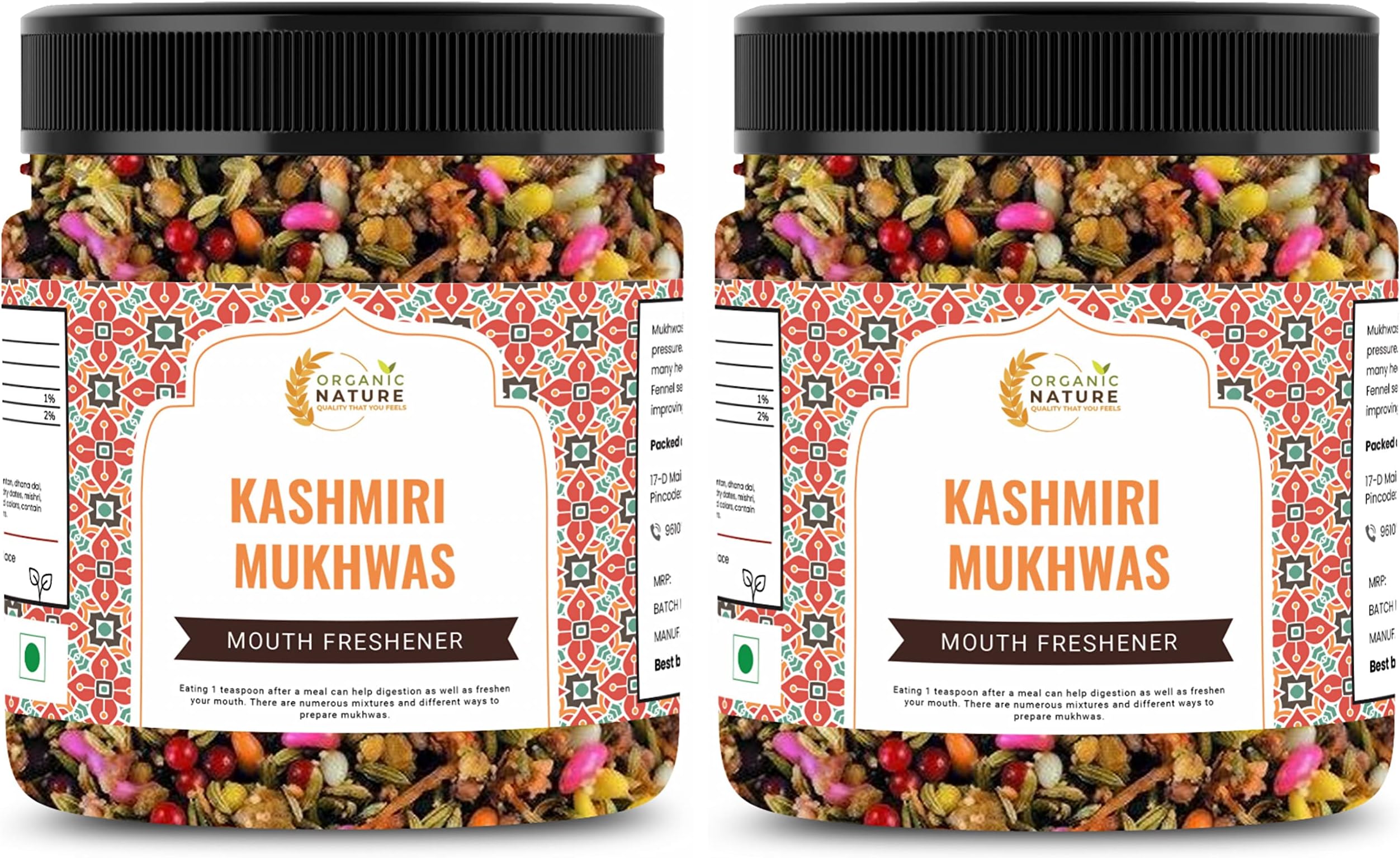 Organic Nature Kashmiri Fresh Mix Saunf | Mukhwas (Mouth Freshener) Good for Health & Digestion (Jar Pack) (600 Grams (Pack of 2 of 300 Grams))
