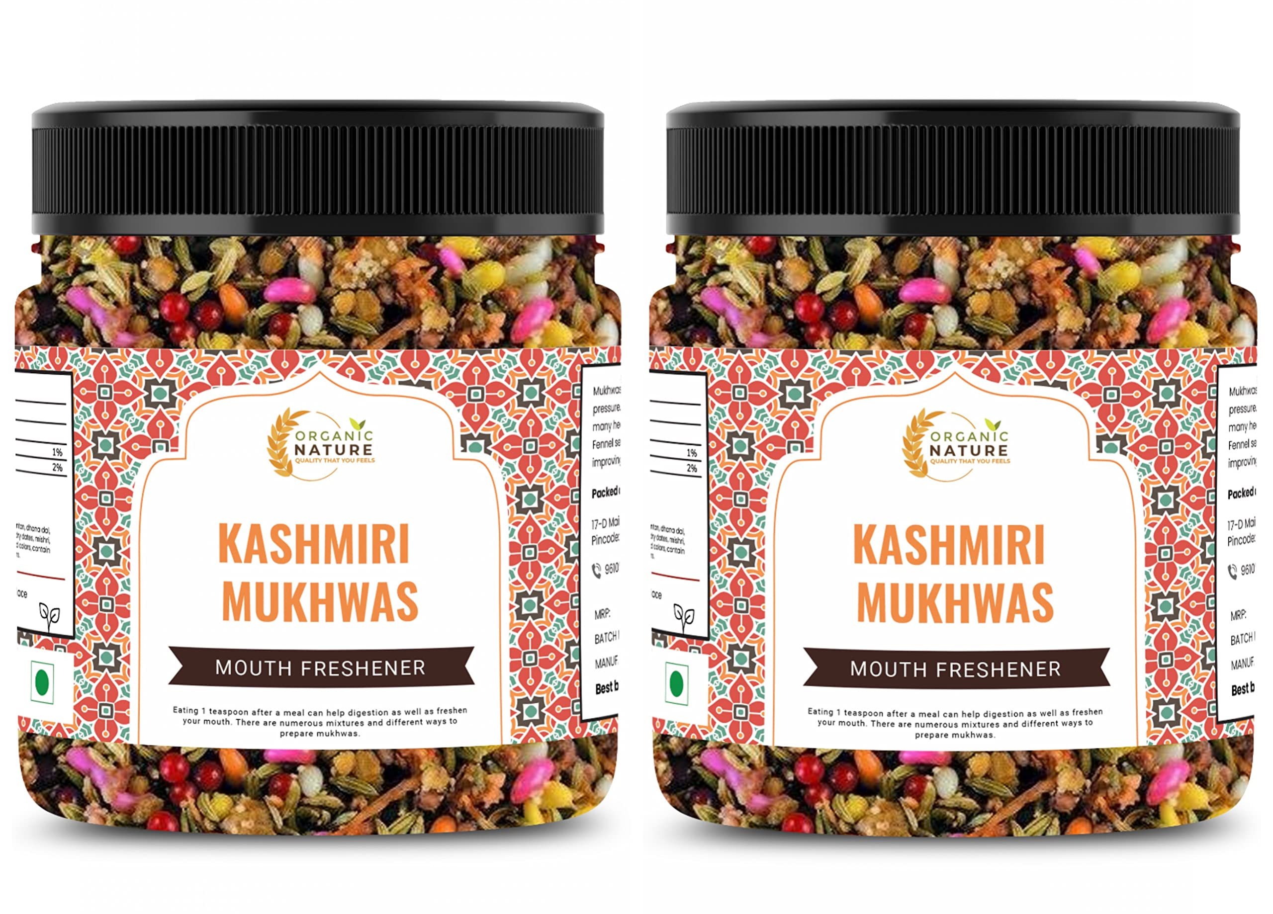 Organic Nature Kashmiri Fresh Mix Saunf | Mukhwas (Mouth Freshener) Good for Health & Digestion (Jar Pack) (600 Grams (Pack of 2 of 300 Grams))