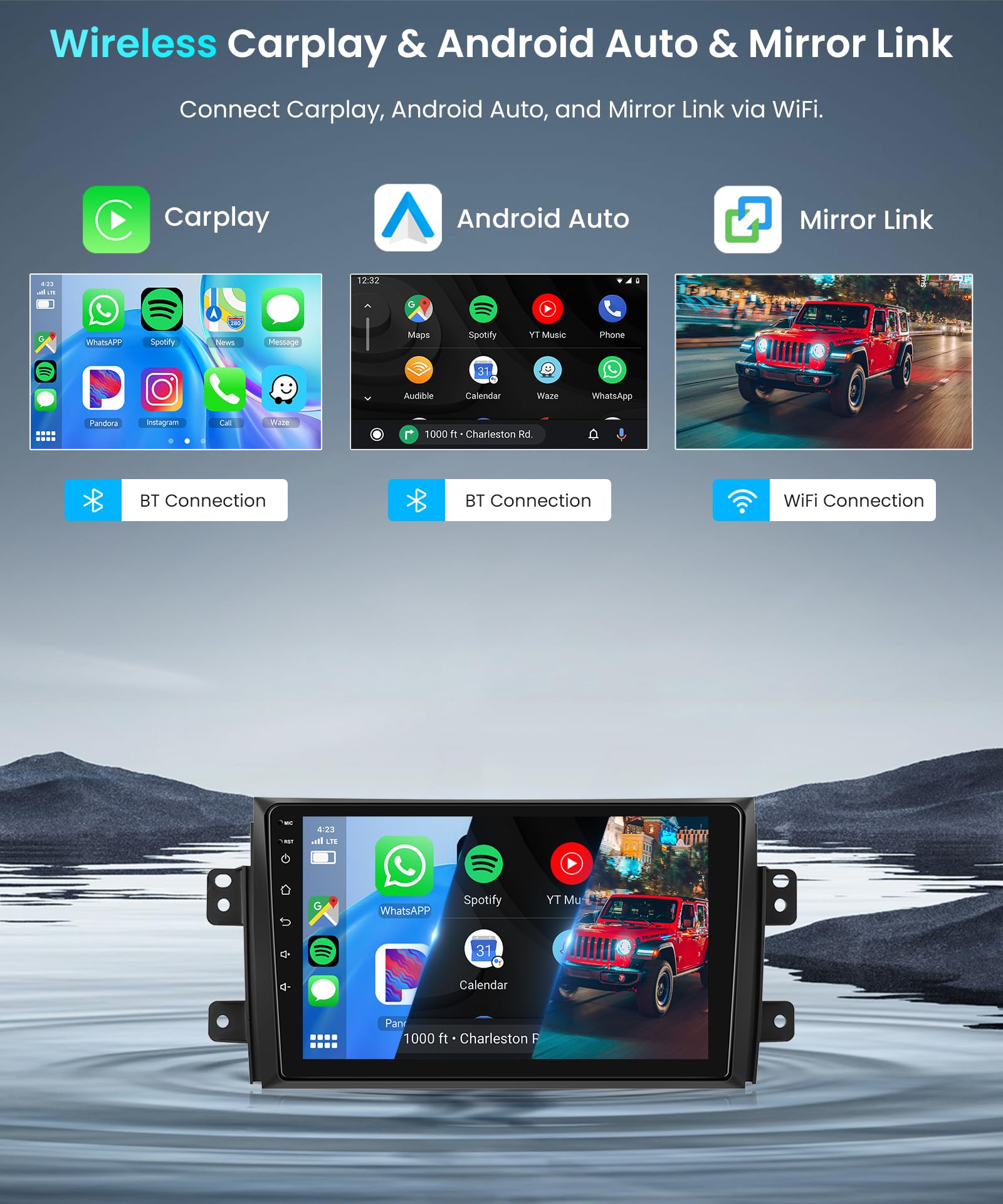 4+64G Android Autoradio per Suzuki SX4 2006-2013/FIAT Sedici 2005-2014 9 Pollici Senza Fili Carplay Autoradio con Android Auto Navi GPS Mirror Link Bluetooth WiFi/FM/RDS/EQ/SWC Telecamera Posteriore