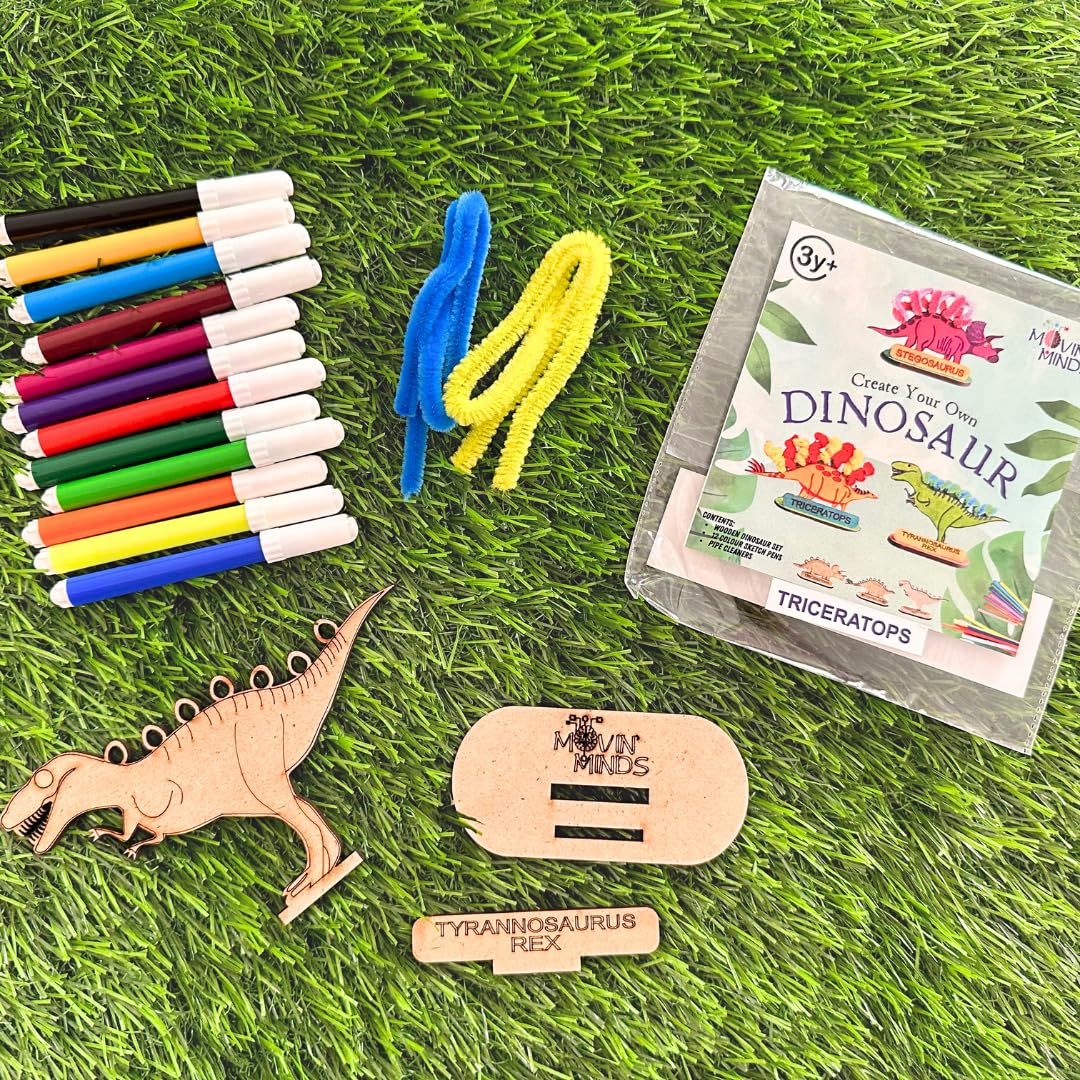 MOVIN' MINDS DIY Dinosaur T-Rex Painting Craft Kit and Art Set for Kids | Ideal Gifts for Boys and Girls (Pack of 4)