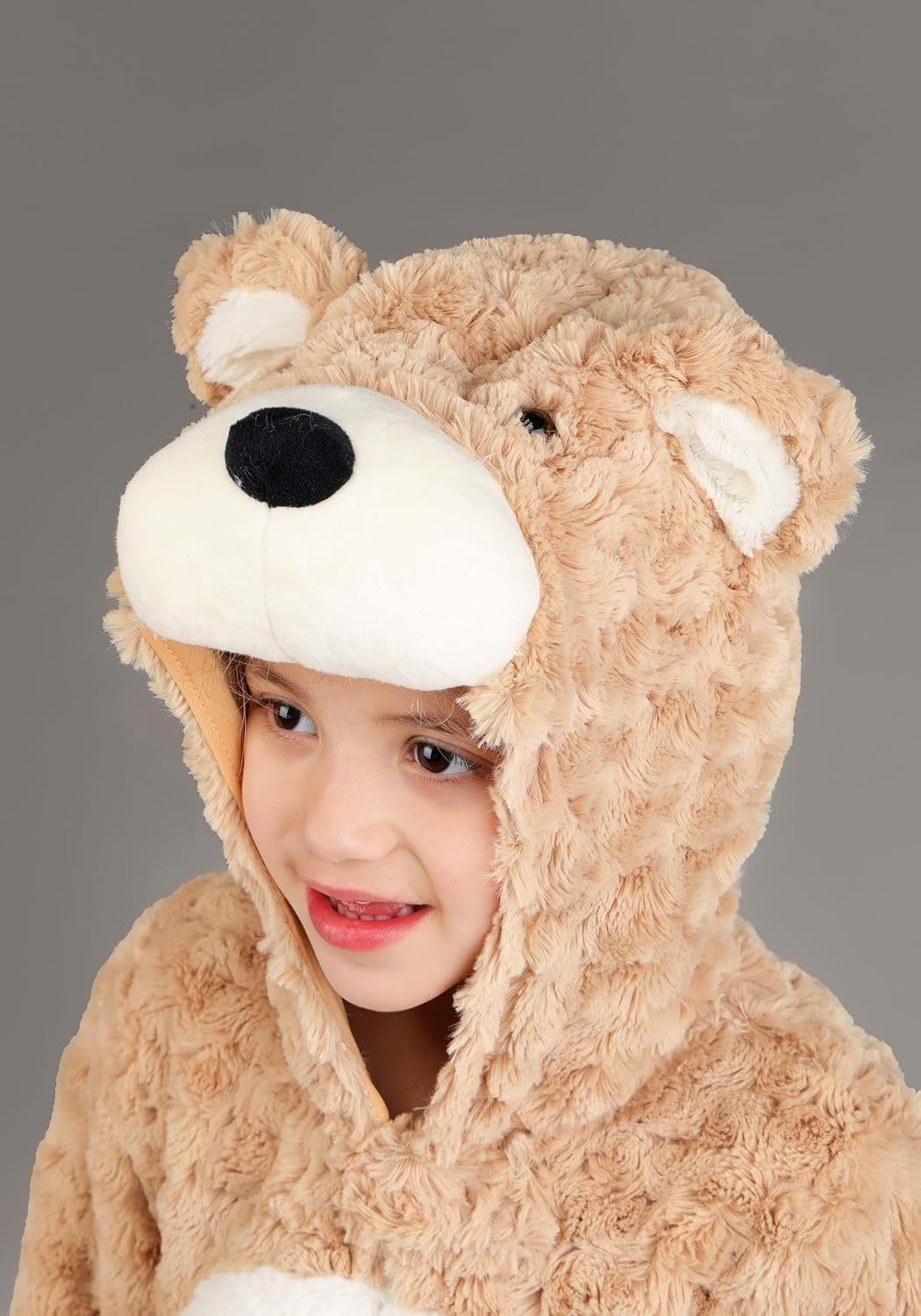 Teddy Bear Costume for Toddlers, Plush Hooded Tan Bear Jumpsuit with Ears and Mitts Halloween Outfit 4T - Image 5