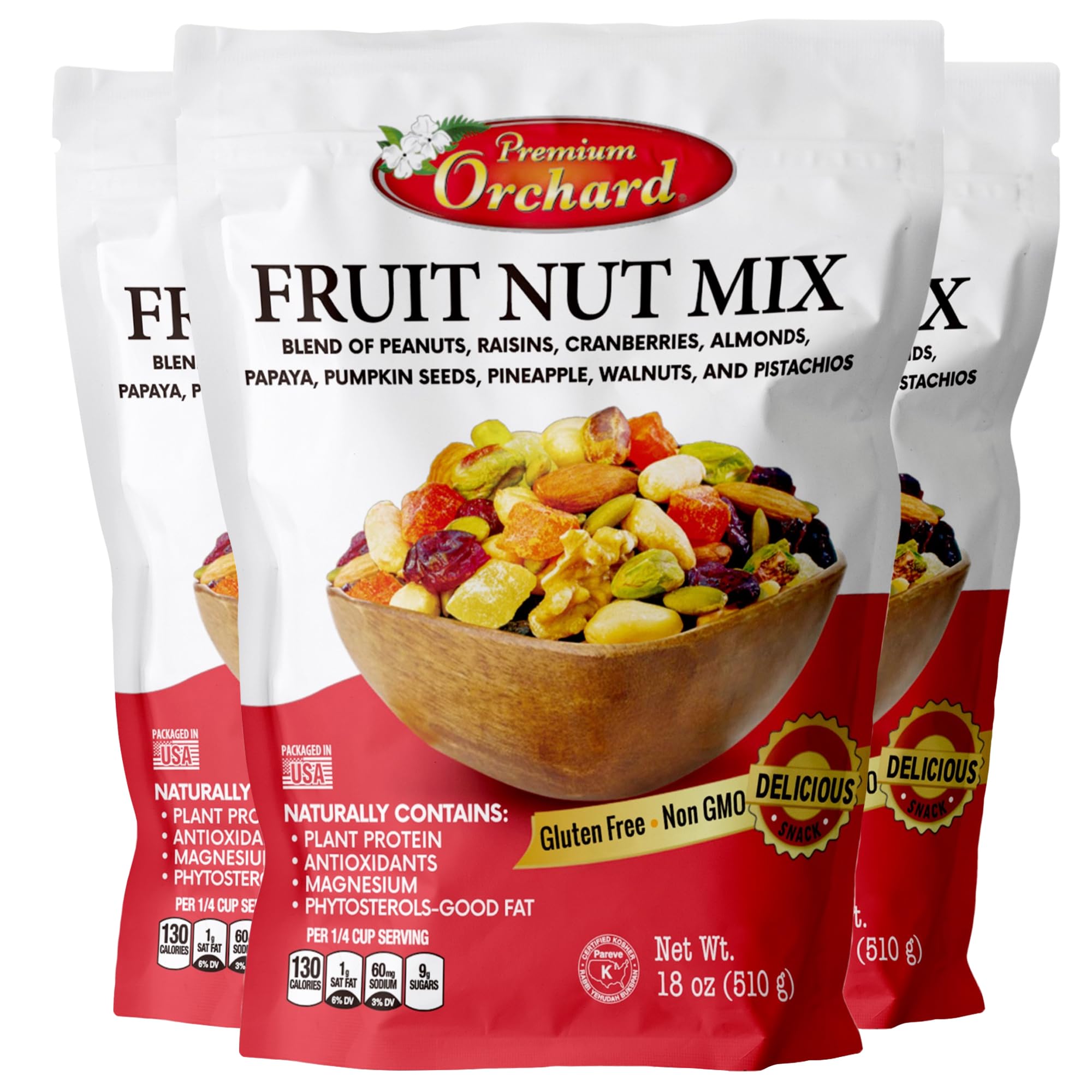 FRUIT NUT MIX TRAIL MIX by PREMIUM ORCHARD - Gourmet Trail Mix Bulk Blend of Mixed Nuts & Dried Fruit - Healthy Vegan Snacks, Snack Nut Mix, Plant Protein Source, Non-GMO, Natural - 18oz (3 Pack)