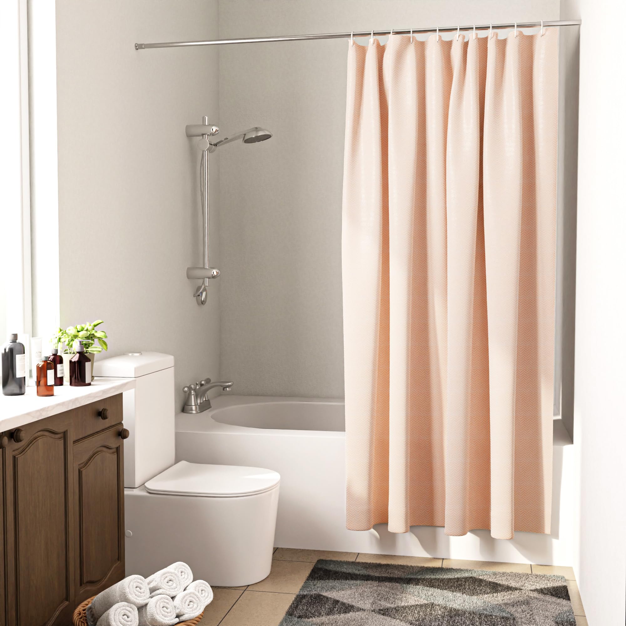 Encasa XO Luxury Jacquard Shower Curtain ZZ Peach 72x72 in, W 72" x L 72" (1 Panels) - Image 2