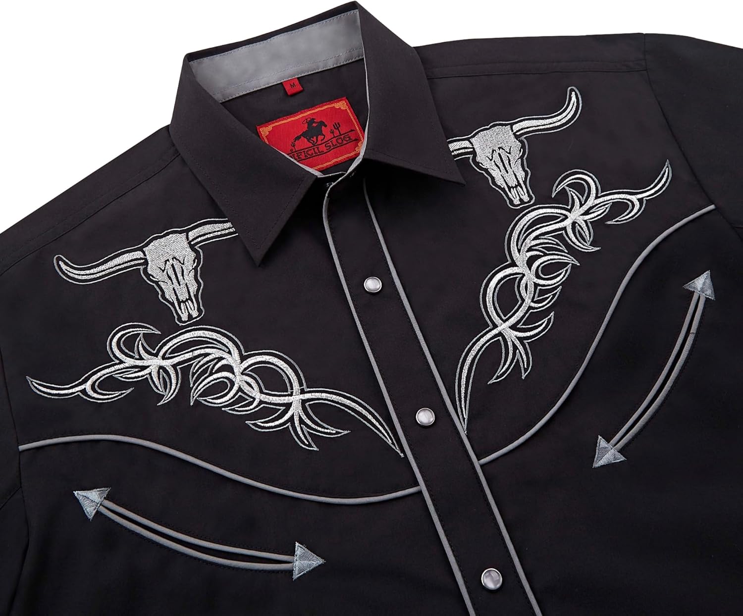 Men's Embroidered Exquisite Bull Head Western Cowboy Shirt Long Sleeve Regular Fit Snap Button Down Shirts - Image 3