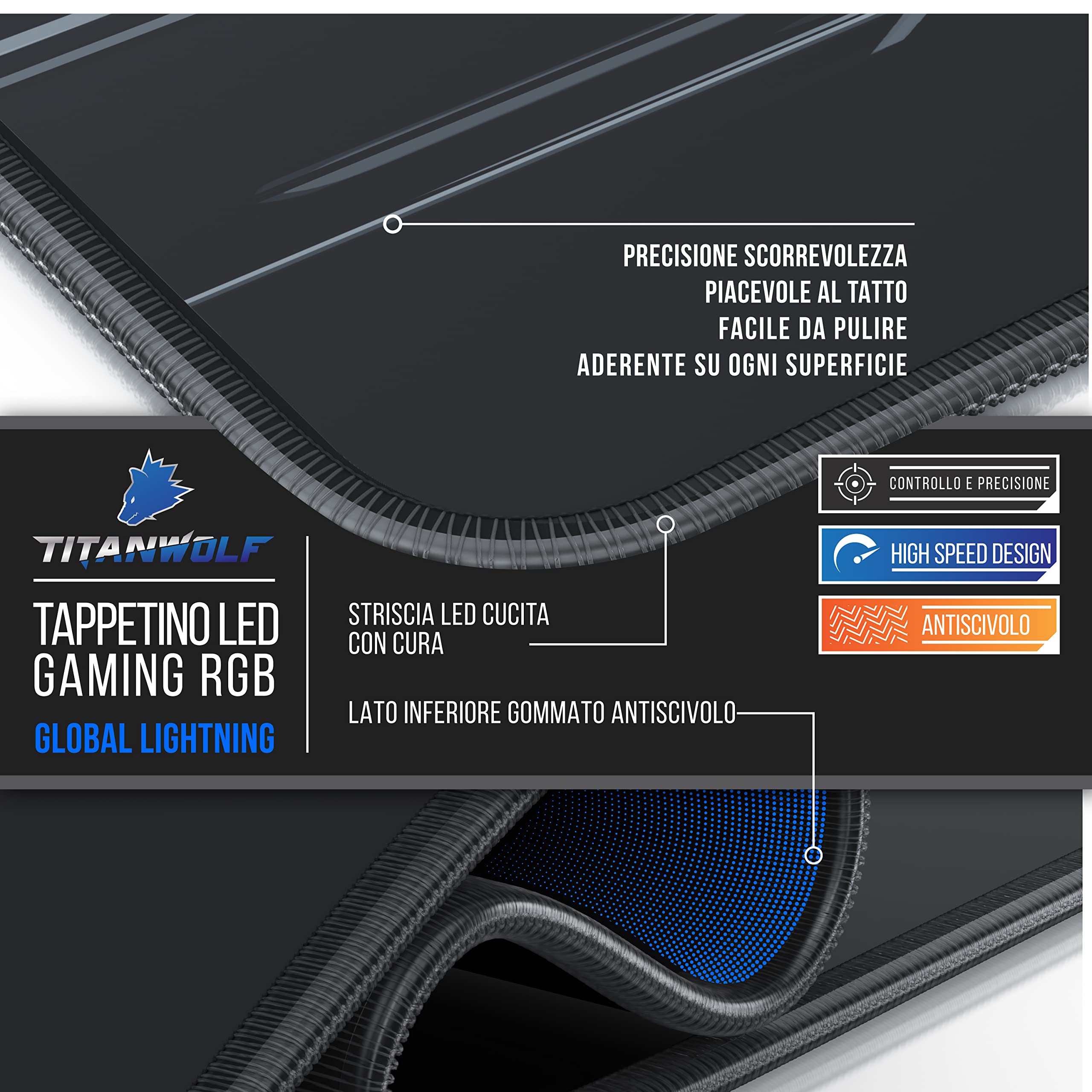 TITANWOLF RGB Gaming Mouse Pad XXL 900x400mm Mouse Pad 11 LED Colors and Light Effects