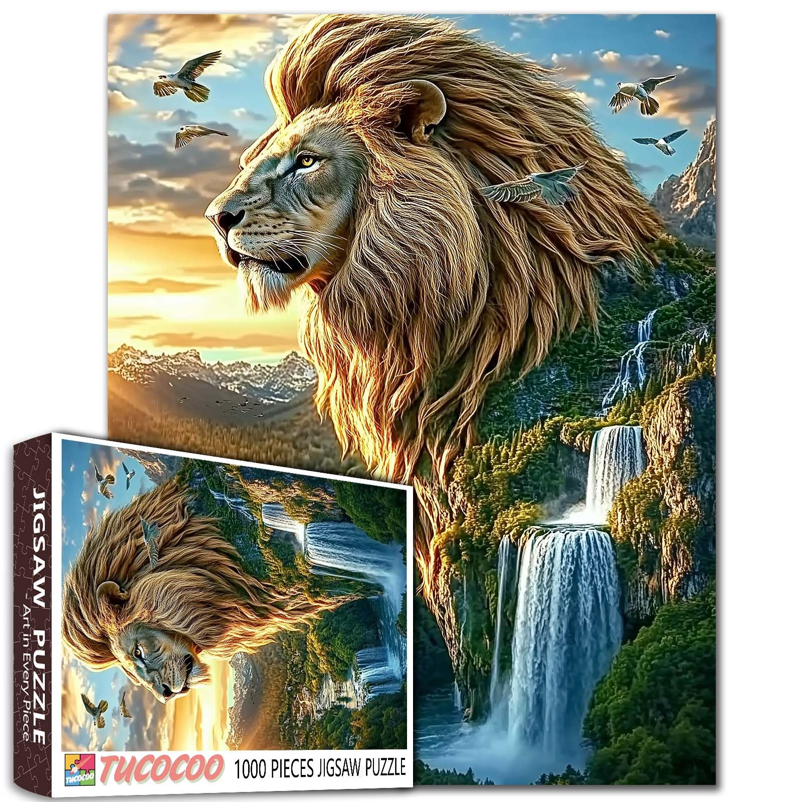 Lion Animal Mountain Tree Landscape Jigsaw Puzzles 1000 Pieces for Adults,The Earth Puzzle Art Jigsaw Puzzles as Space Wall Decor Family Game Activity Game Night