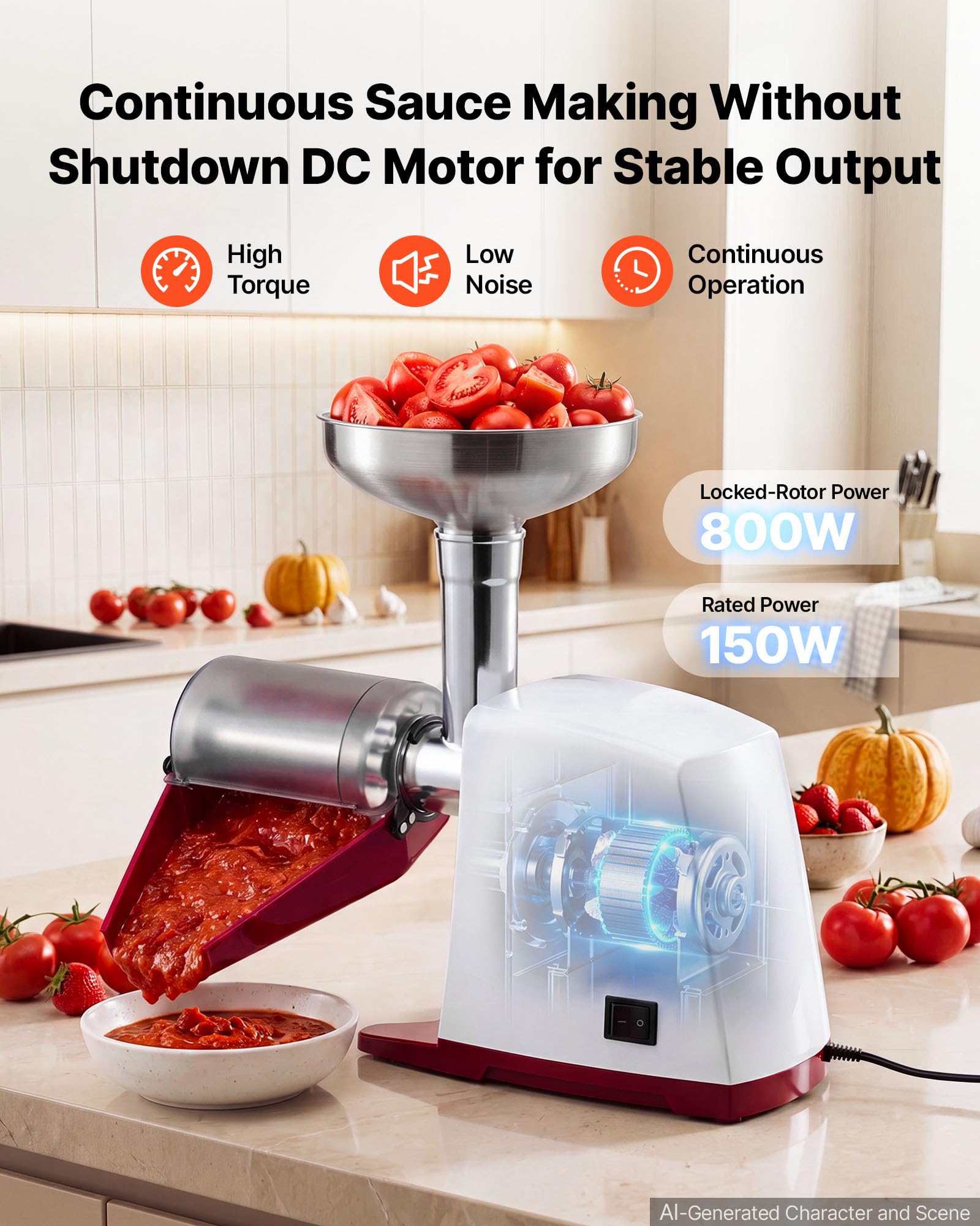 VEVOR Tomatenpresse Elektrisch Max. 800 W Edelstahl Passiermaschine Weiß