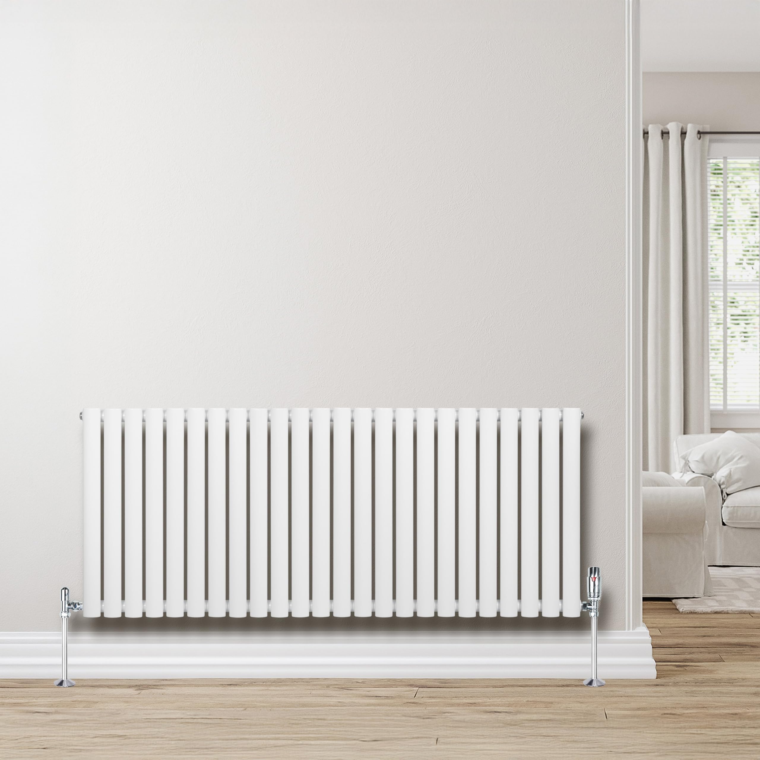 Radiador Ovalado de Columna Simple Blanco 60 cm x 144 cm – Acero al Carbono 1369 W | Radiador de Agua para Calefacción Eficiente | Soportes, Kit y Cepillo Incluidos – Garantía 15 Años