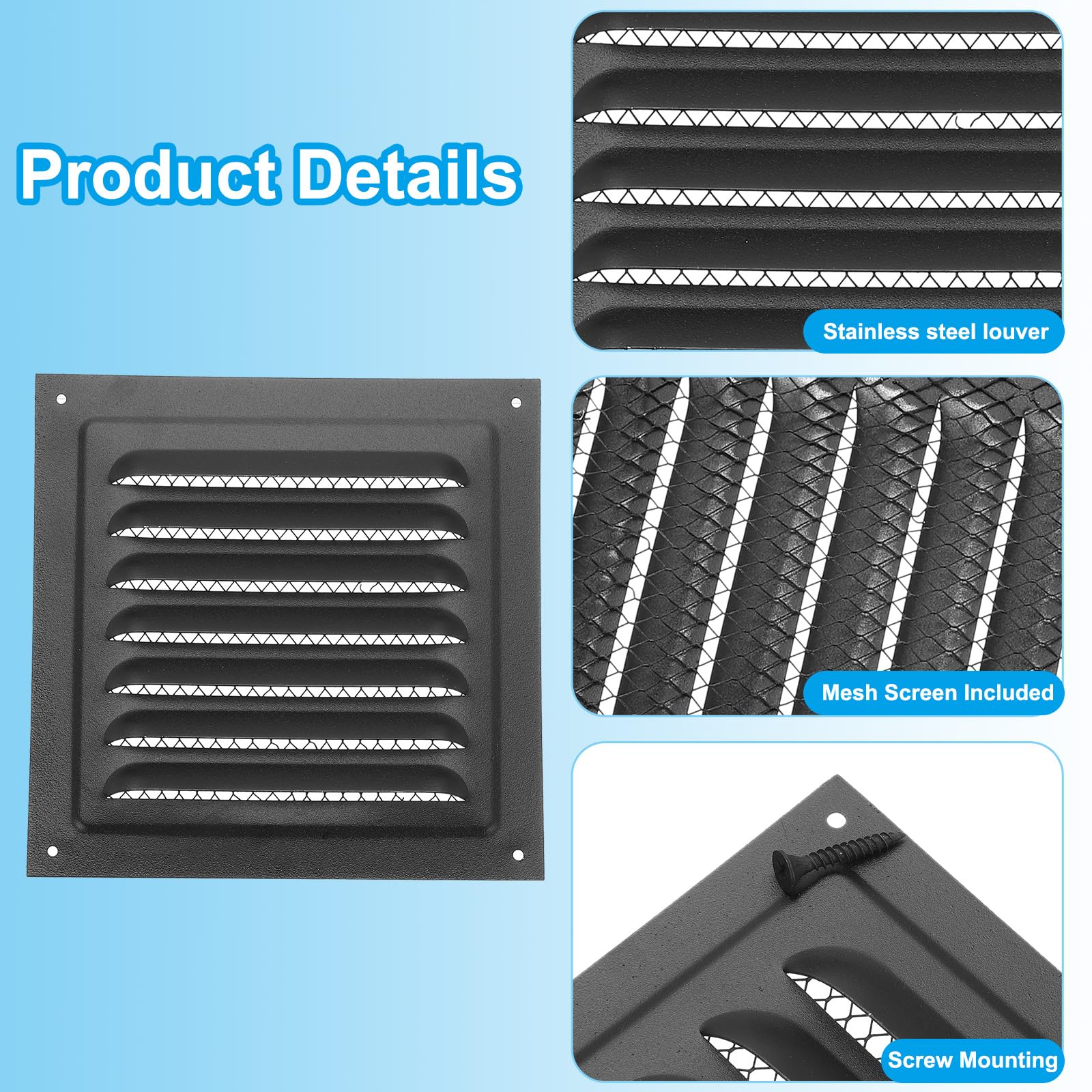 PATIKIL 6"x6" Stainless Steel Gable Vent - Image 3