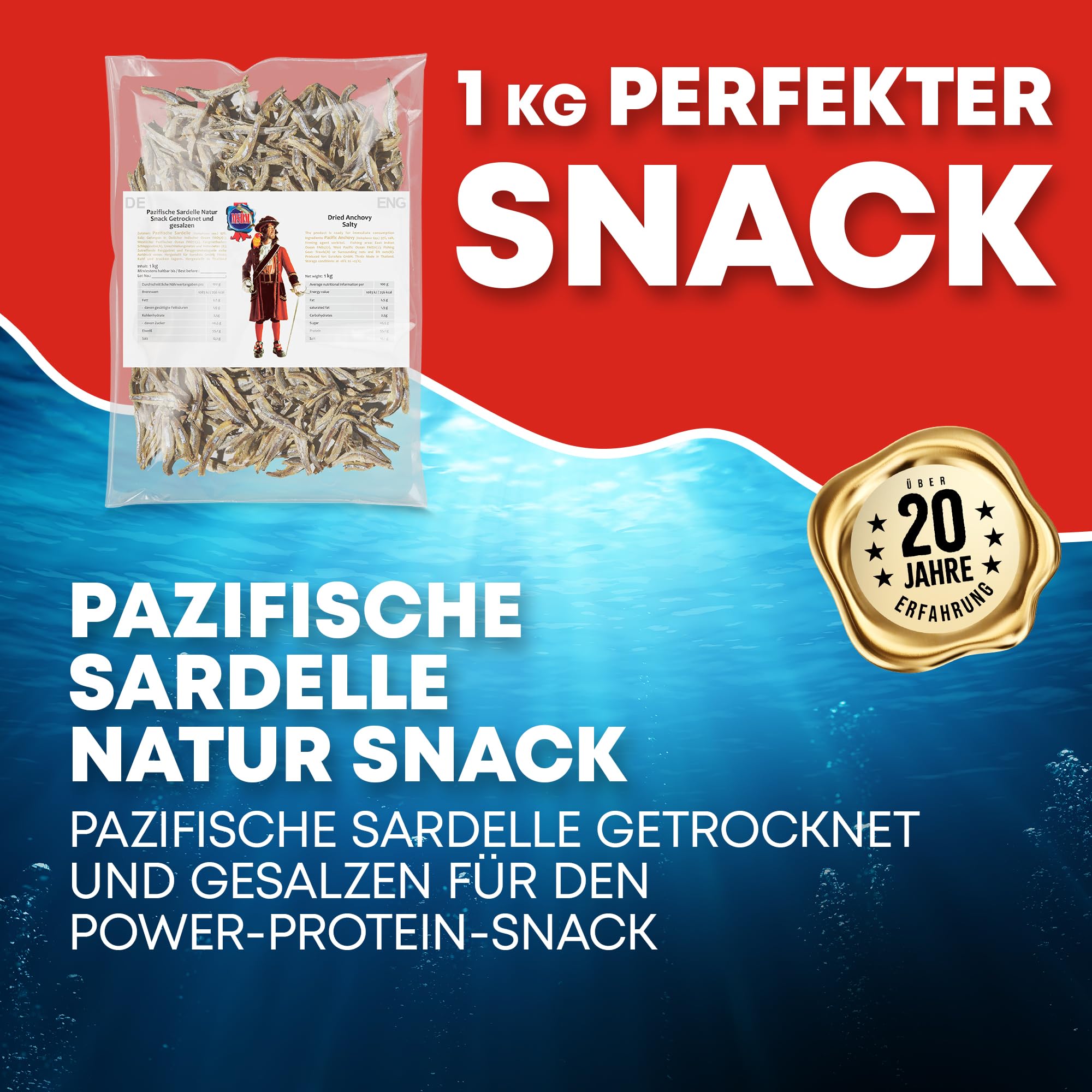 Pazifische Sardellen 1kg - Fisch Jerky I High Protein I Snacks I Trockenfisch Omega 3 I Beef Jerky, Trockenfleisch & Chips Snack Alternative