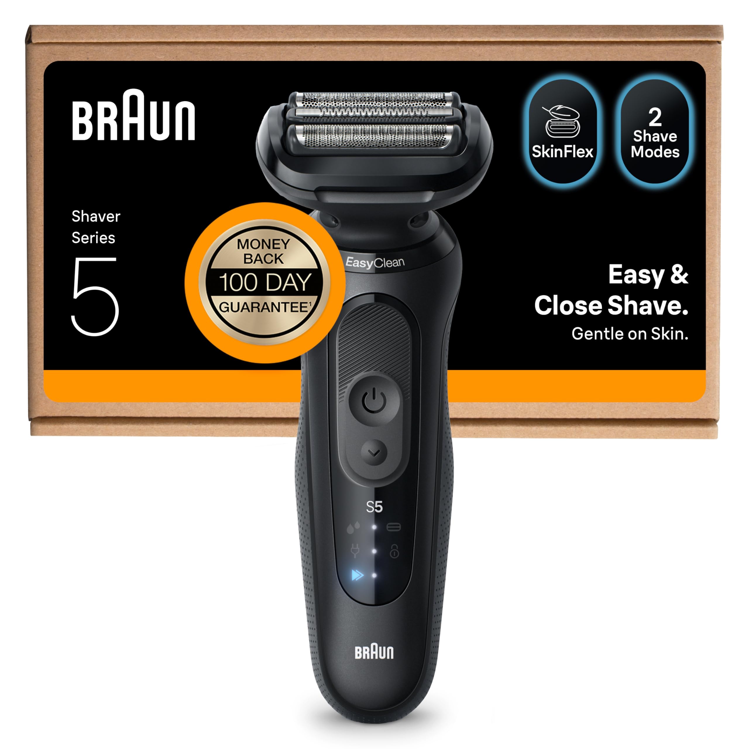 Braun Series 5 Electric Shaver, Up to 50 min, Cordless, Wet & Dry Razor for Men, 100 percent Waterproof, 52-N1000SI, Black