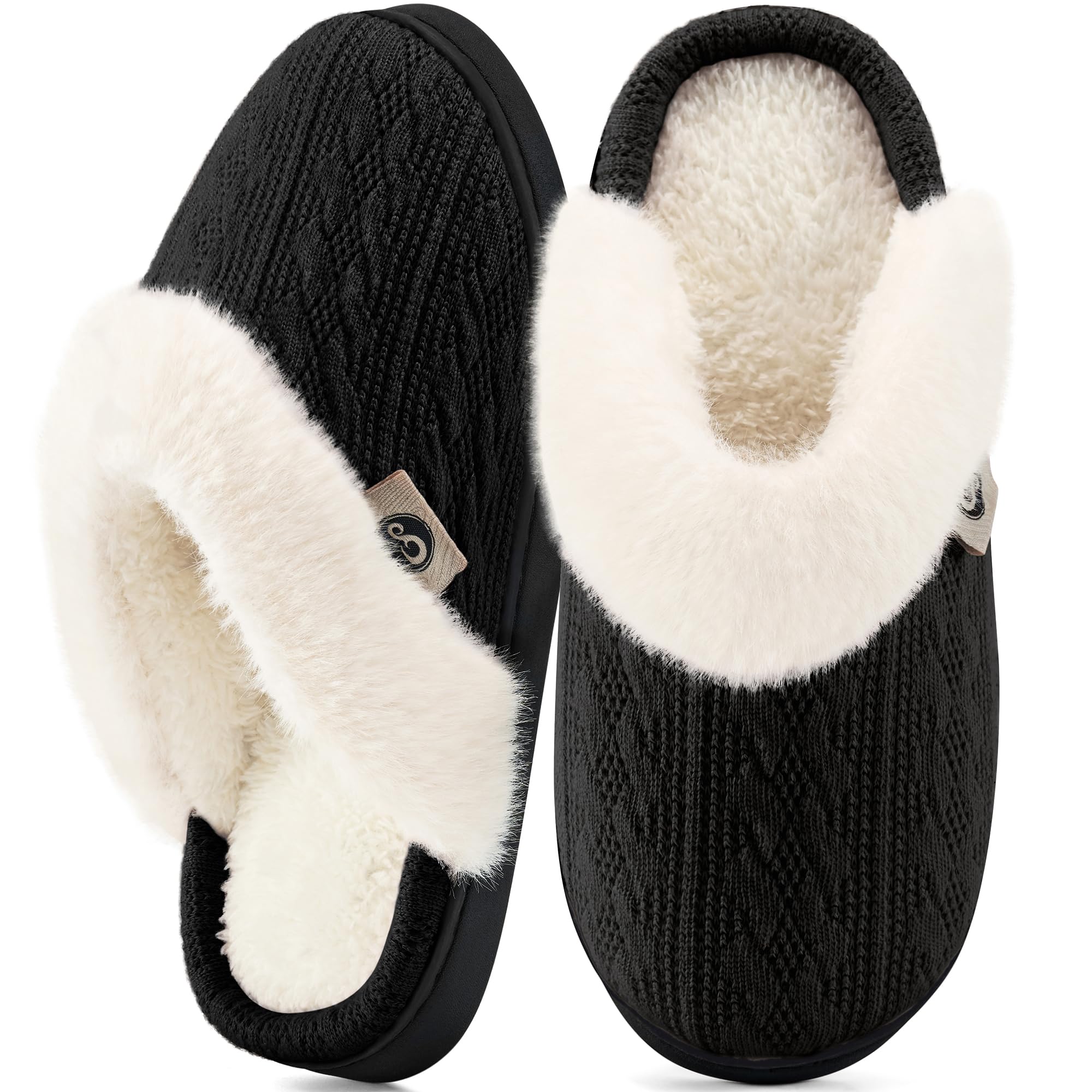 Amazon.com | HARENCE Slippers for Women House Shoes: Warm Knit Comfy Fleece Lined Memory Foam ...