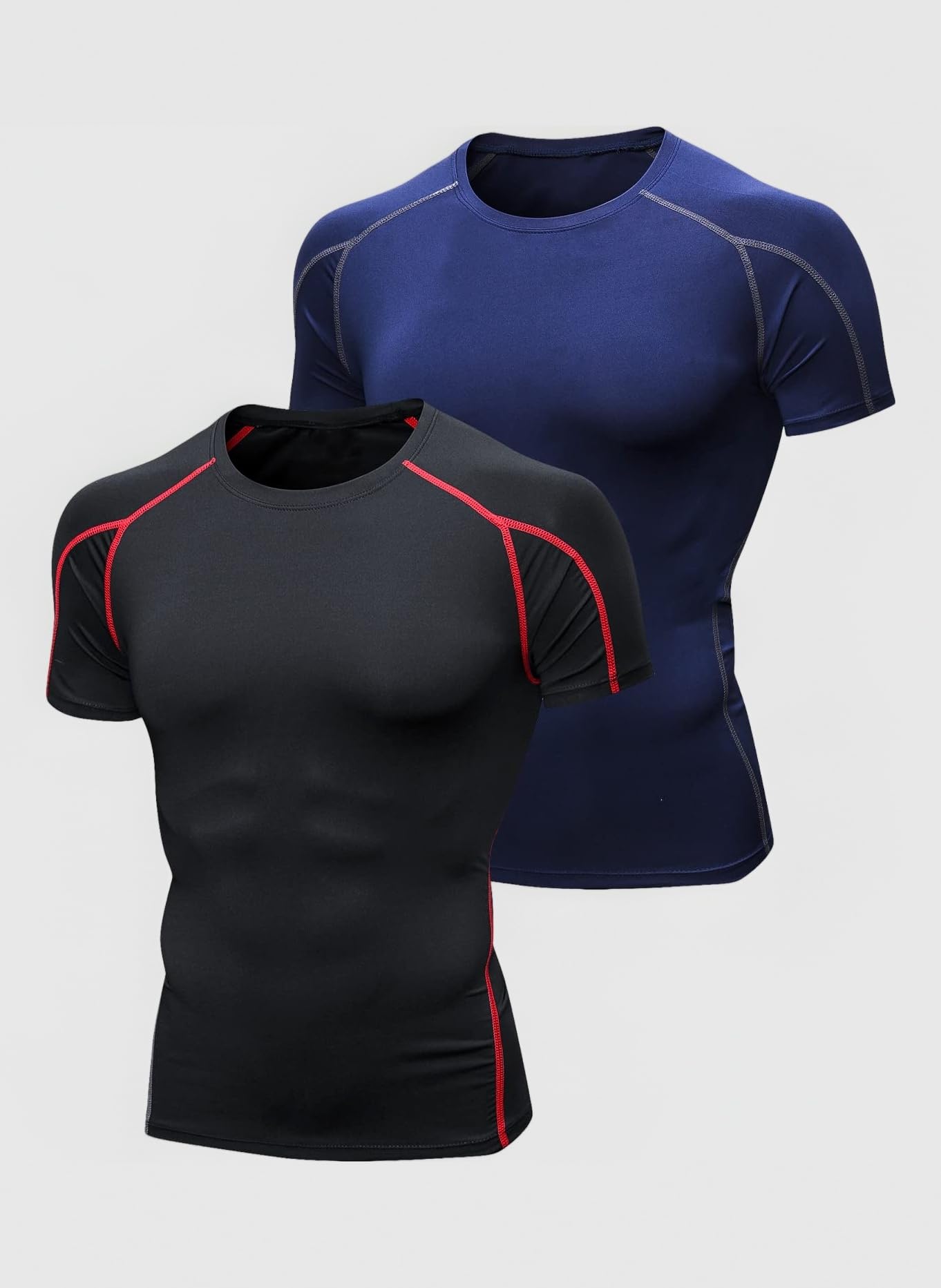 2 Pack Short Sleeve Compression Shirts,Gym Tops for Mens Sports T-Shirts Clothing Running Base Layers Top Fitness Athletic Training Workout