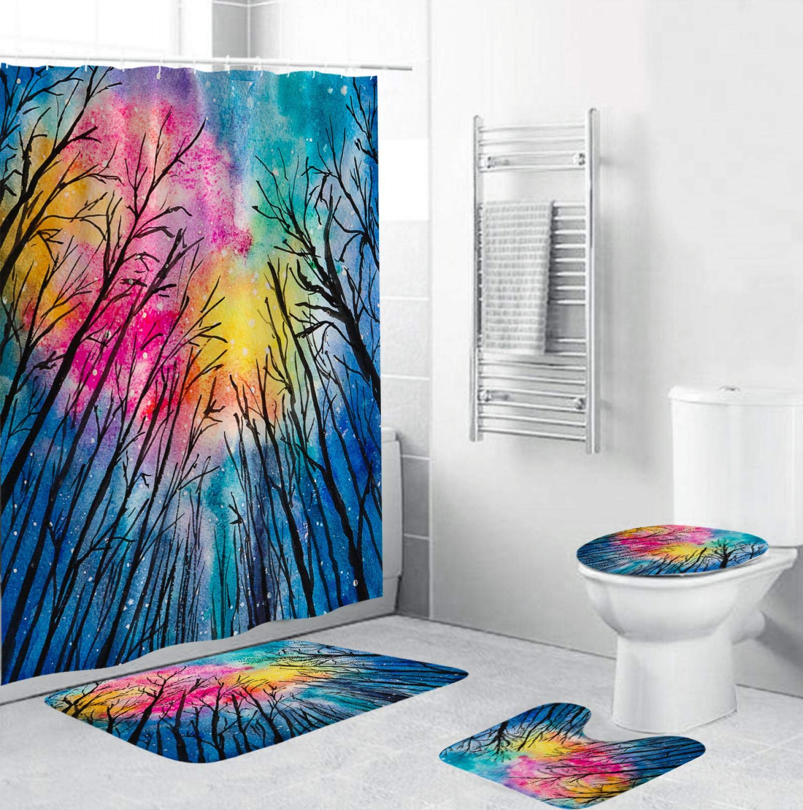Set Tenda Doccia Con Acchiappasogni E Cielo Stellato - 4 Pezzi Con Tappeto, Copriwater E Ganci, 182x183 Cm