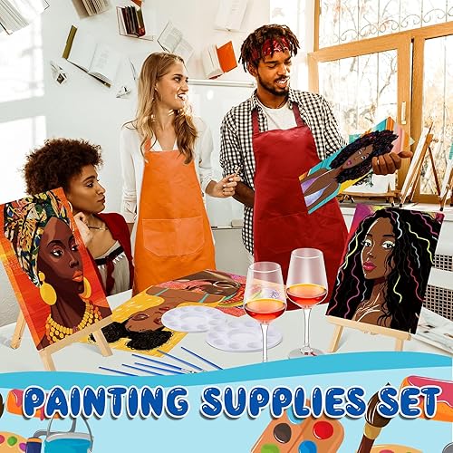 Miniatura 4 de Xtinmee Juego de 12 juegos de pintura y sorbo para adultos, lienzo predibujado, juego de pintura de lienzo para niñas afro predibujadas, kit
