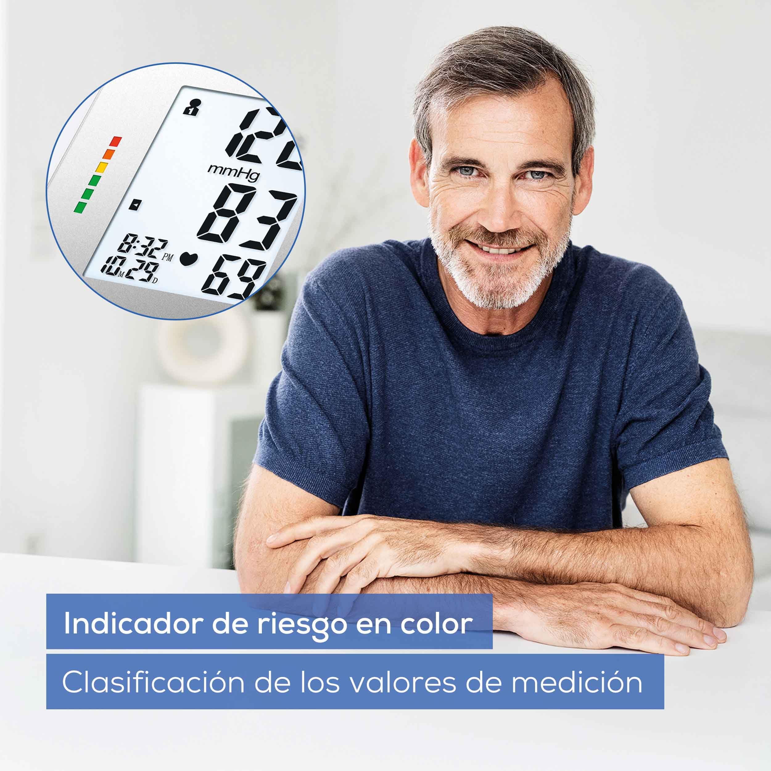 Beurer BM 26 Tensiómetro de brazo con manguito para circunferencias de brazo de 22-35 cm, indicador de riesgo, detección de arritmias, mensaje en caso de errores de aplicación