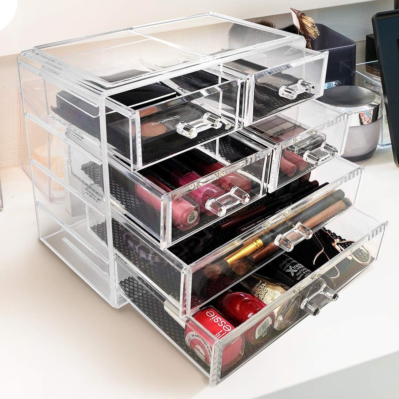 Sorbus Clear Makeup Organizer Display - Stylish Organization and Storage Case for Cosmetics, Jewelry & Hair Accessories - Space Saving Makeup Organizer for Vanity, Bathroom (2 Large, 4 Small Drawers) : Beauty & Personal Care