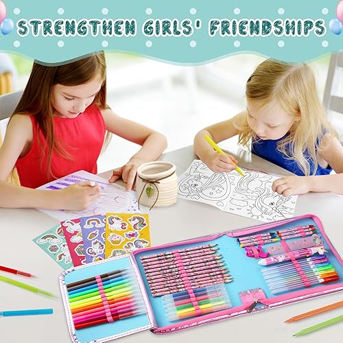 Miniatura 5 de Juego de marcadores lavables de unicornio con estuche de lápices con purpurina, suministros de arte para niños de 4, 5, 6, 7, 8, 9, 10 años, juego