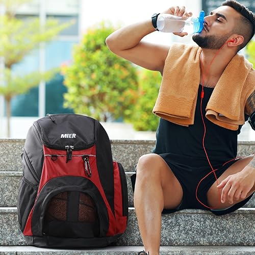 Miniatura 7 de MIER Mochila de baloncesto grande para hombres y mujeres con compartimento para laptop, fútbol, voleibol, gimnasio, viajes, 40 litros
