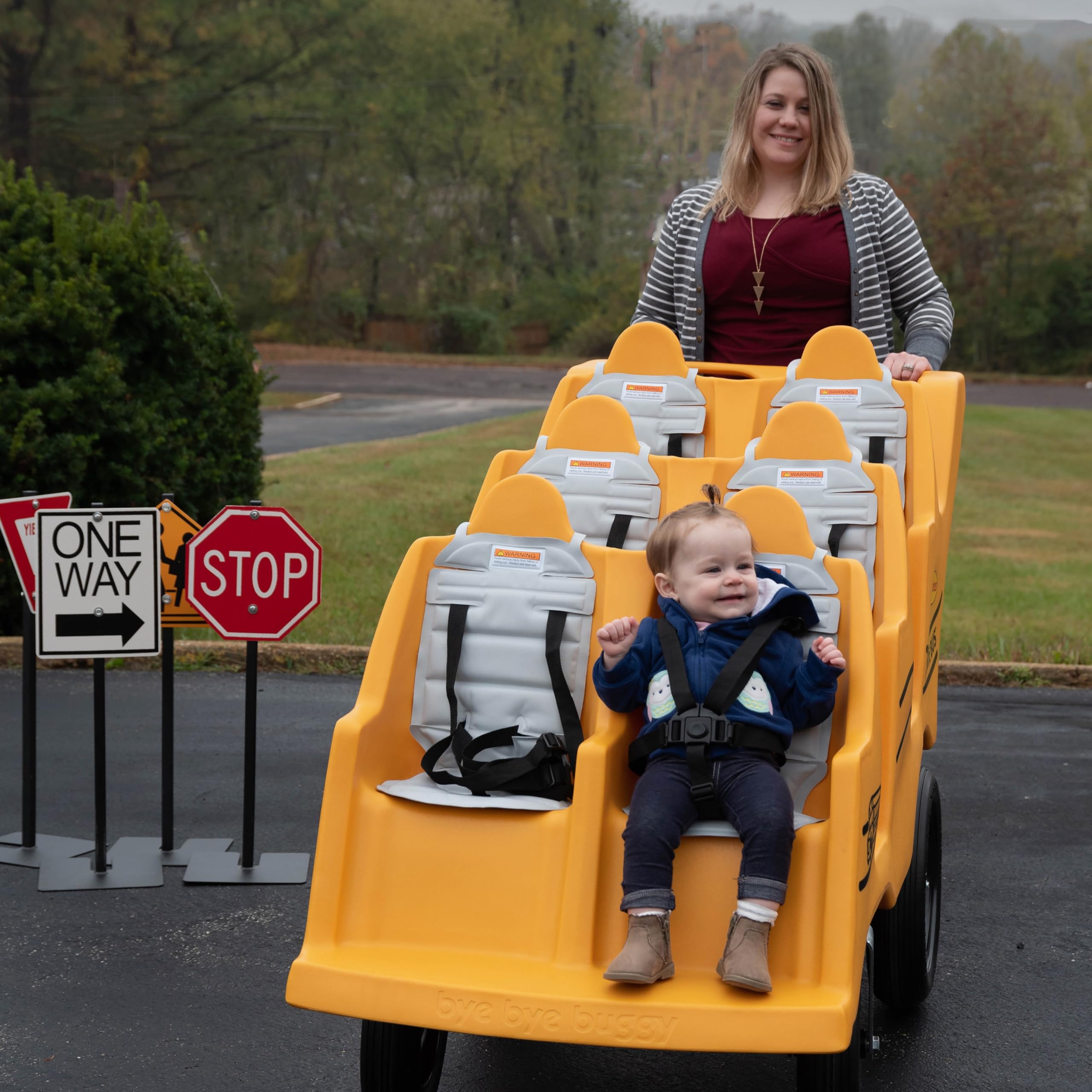 Children’s Factory 6-Passenger Bye-Bye Buggy, Daycare Multi-Passenger Stroller With Never-Flat "Fat Tire", Yellow